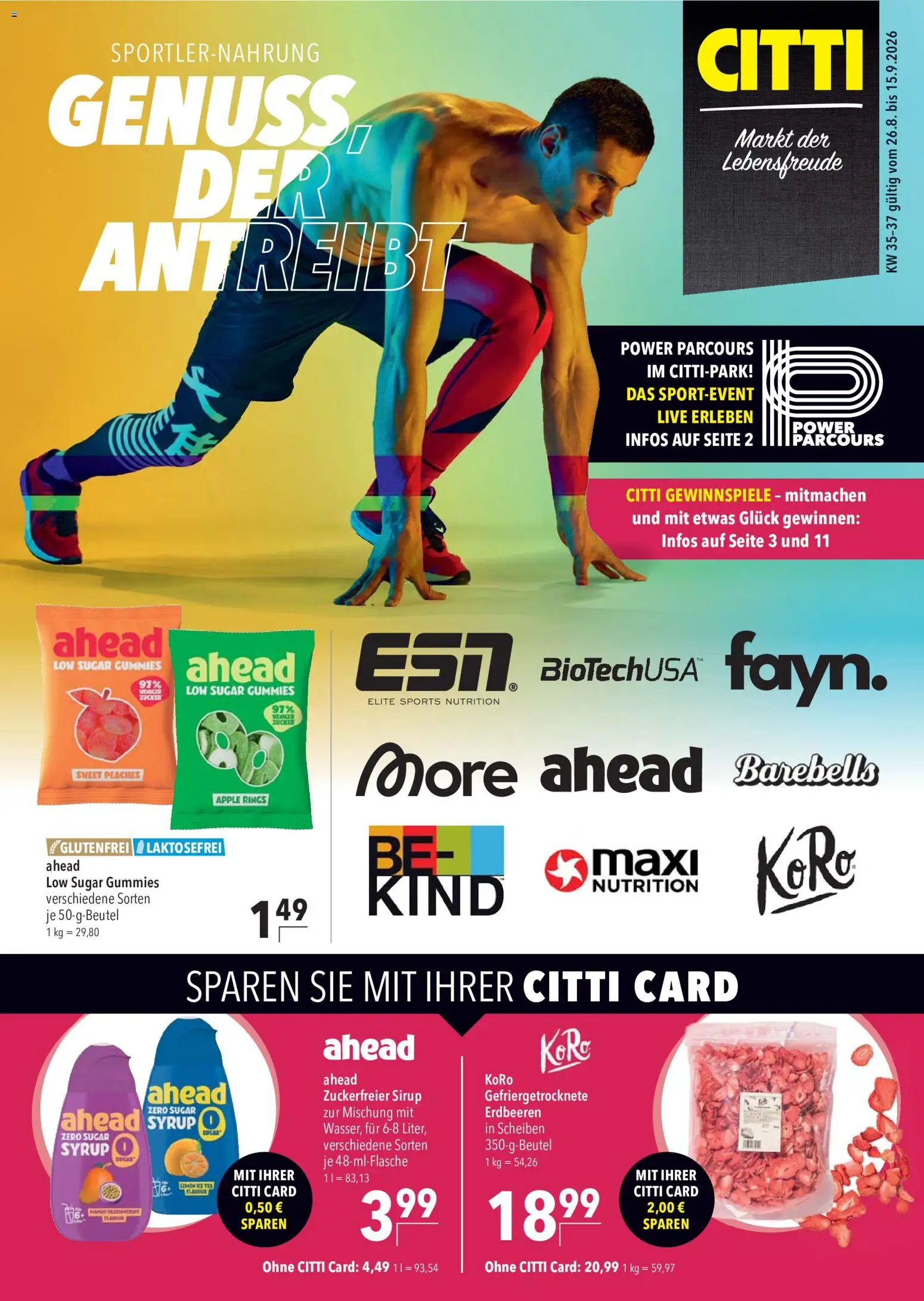 CITTI Markt Sportlernahrung – gültig ab 26.08.2026 | Seite: 1 | Produkte: Sirup, Apple, Erdbeeren