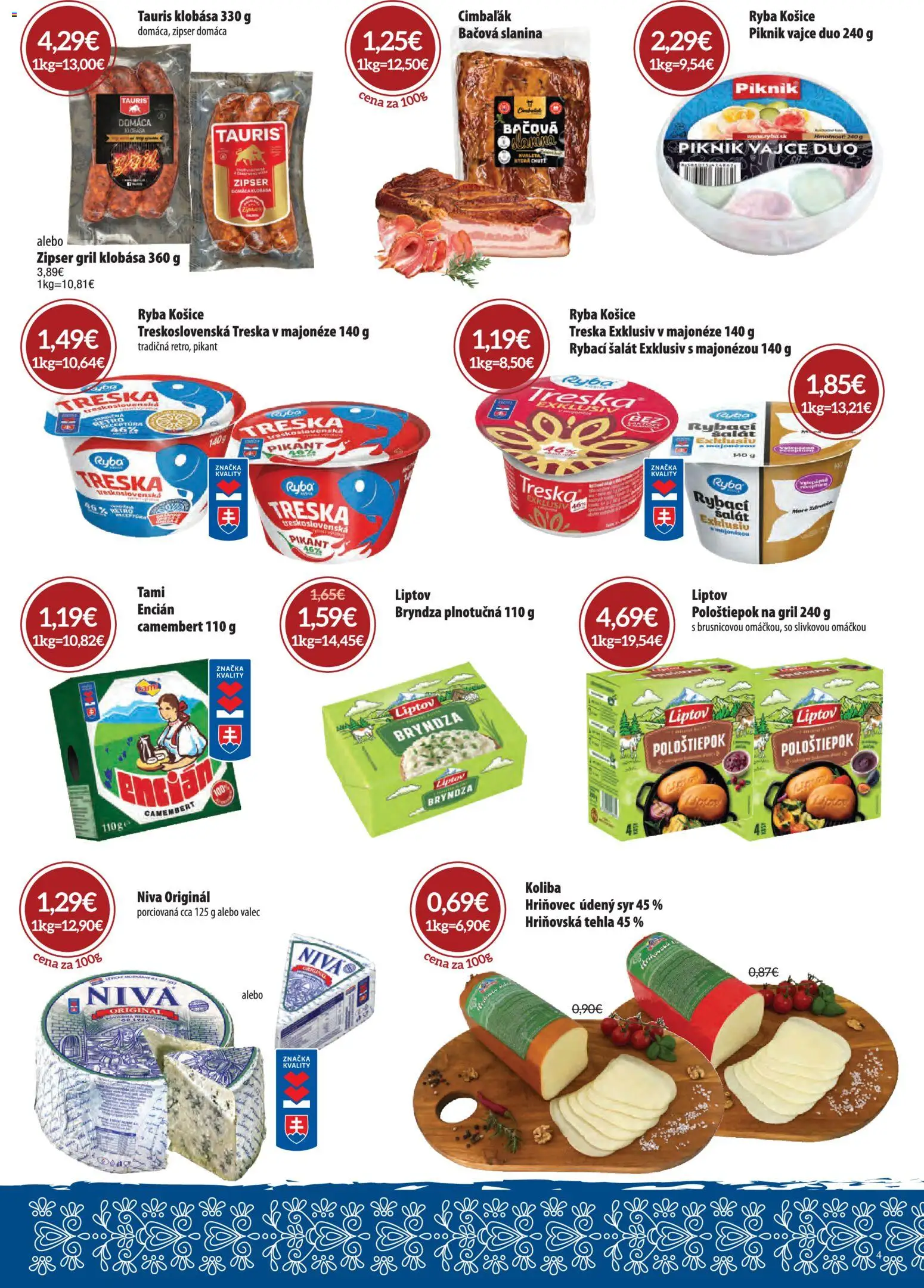 Nové Nitrazdroj akcie – leták je platný od 06.08.2026 | Strana: 4 | Produkty: Gril, Syr, Slanina, Encián