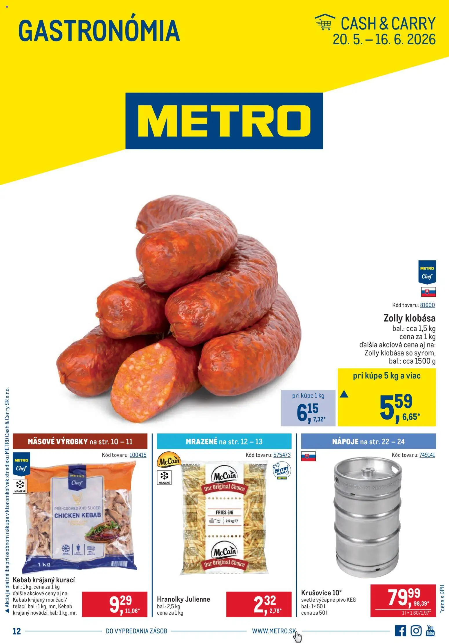 Nové Metro akcie – leták je platný od 20.05.2026 | Strana: 1 | Produkty: Pivo, Klobása, Krušovice