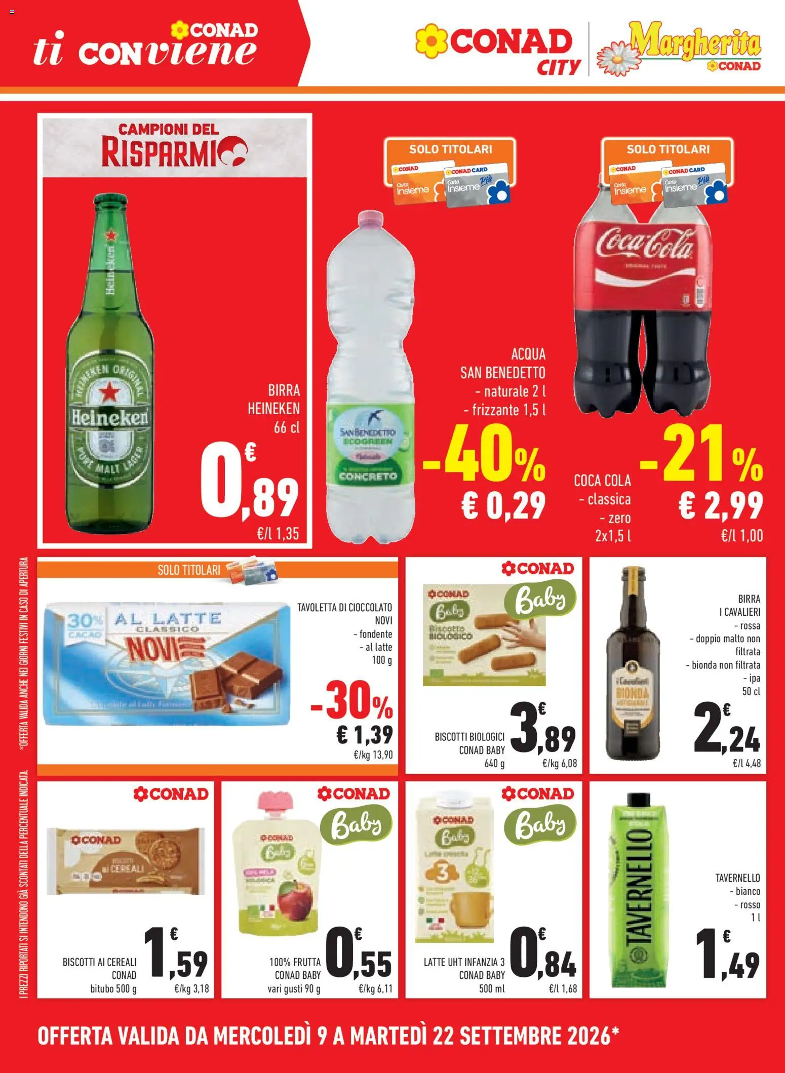Volantino Conad del 09/09/2026 | Pagina: 8 | Prodotti: Cioccolato, Acqua, Tavoletta, Heineken