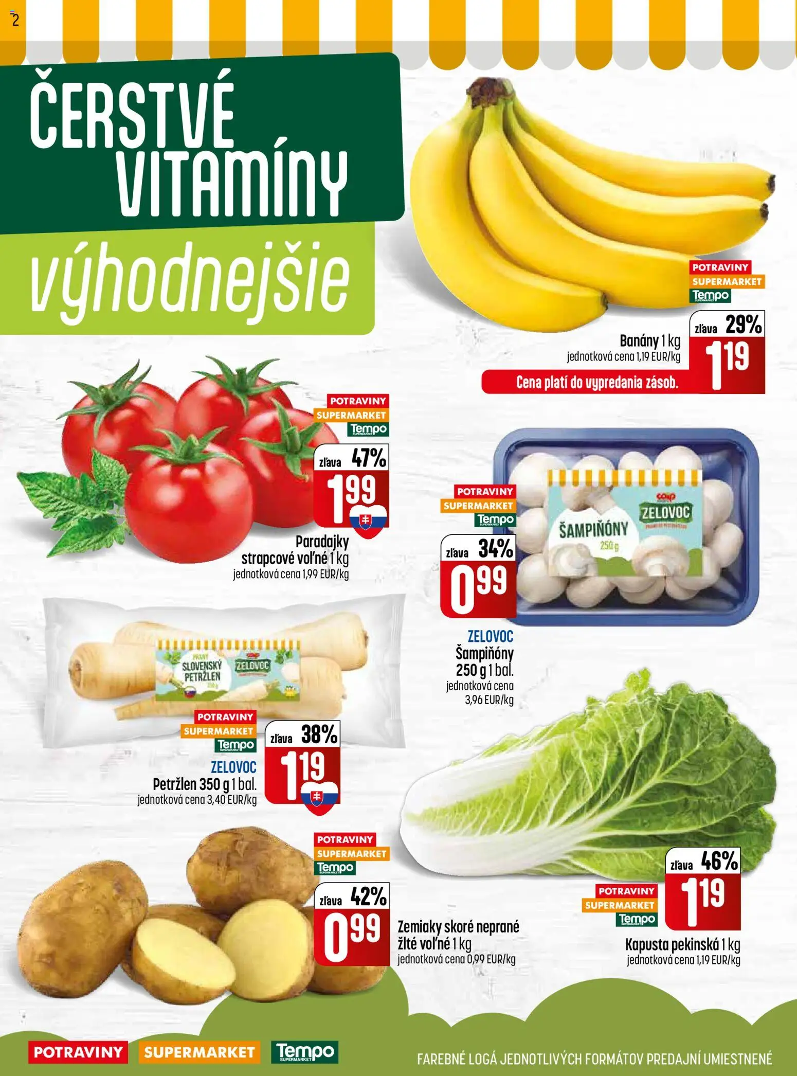 Nové COOP Jednota akcie – leták je platný od 28.05.2026 | Strana: 2 | Produkty: Paradajky, Banány, Zemiaky, Petržlen