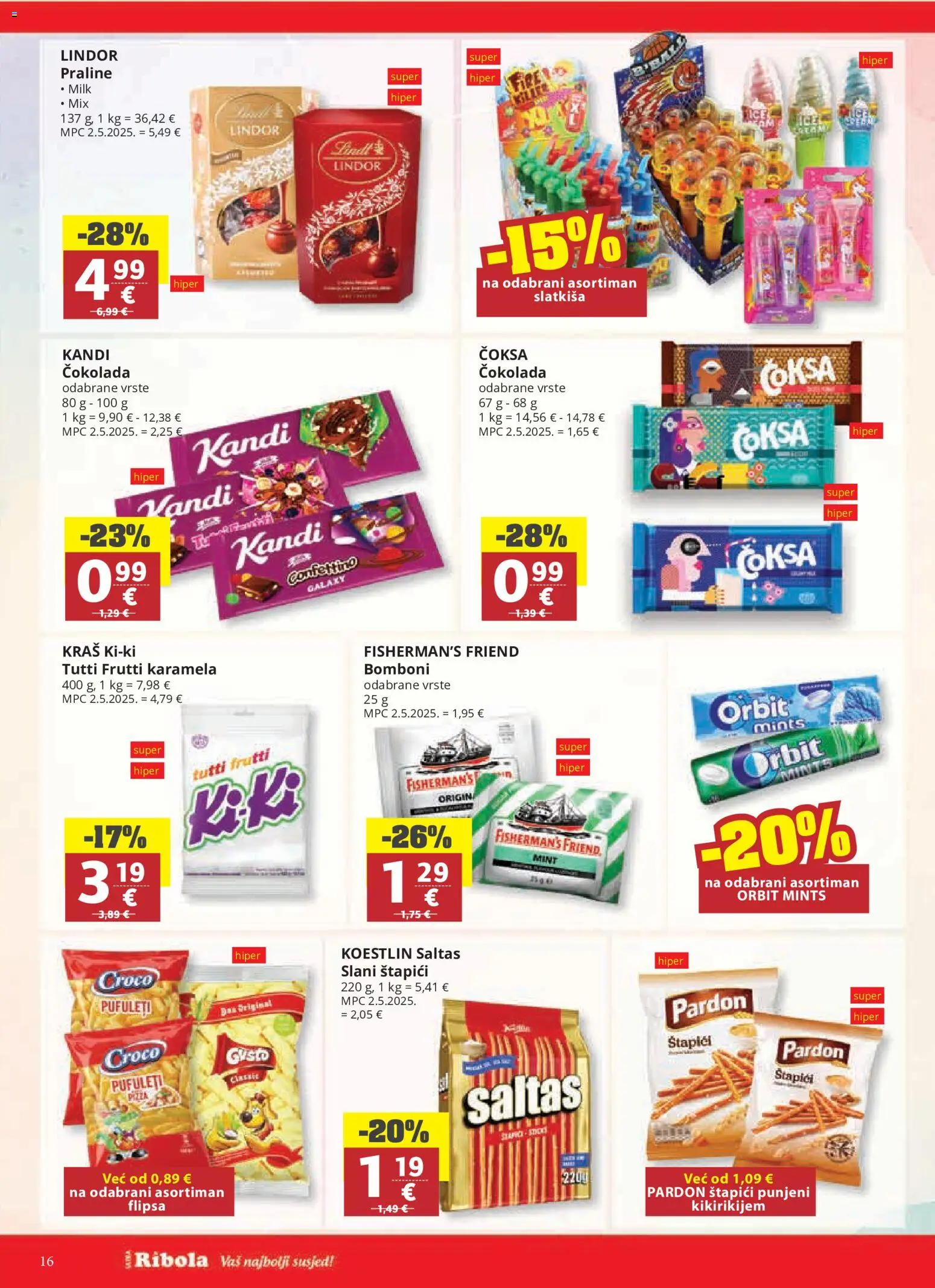 Ribola katalog | vrijedi od 23.09.2026 | Stranica: 16 | Proizvodi: Čokolada, Bomboni, Štapići, Lindor