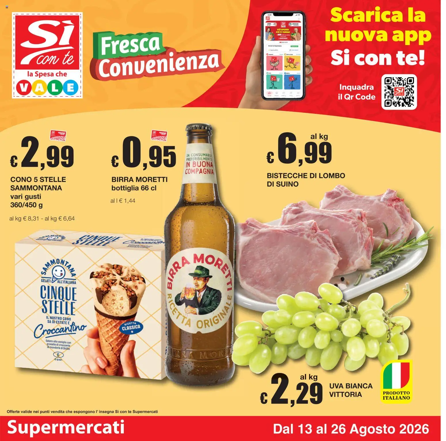 Volantino Sì con Te del 13/08/2026 | Pagina: 1 | Prodotti: Birra, Gelato, Suino, Uva
