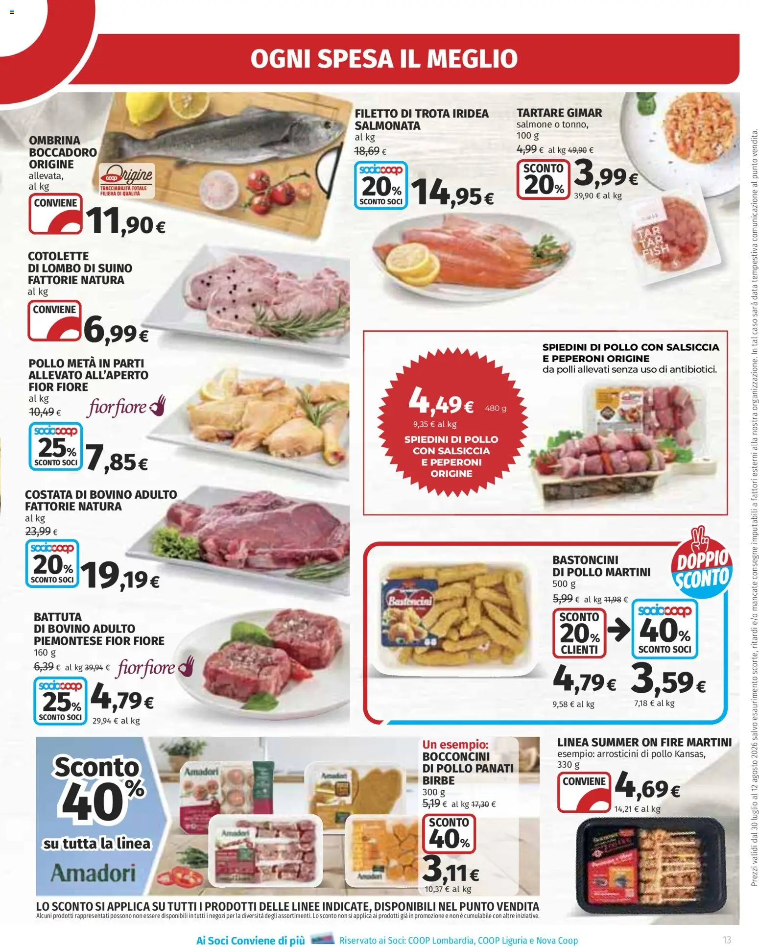 Volantino Ipercoop del 30/07/2026 | Pagina: 13 | Prodotti: Bovino, Trota, Data, Spiedini