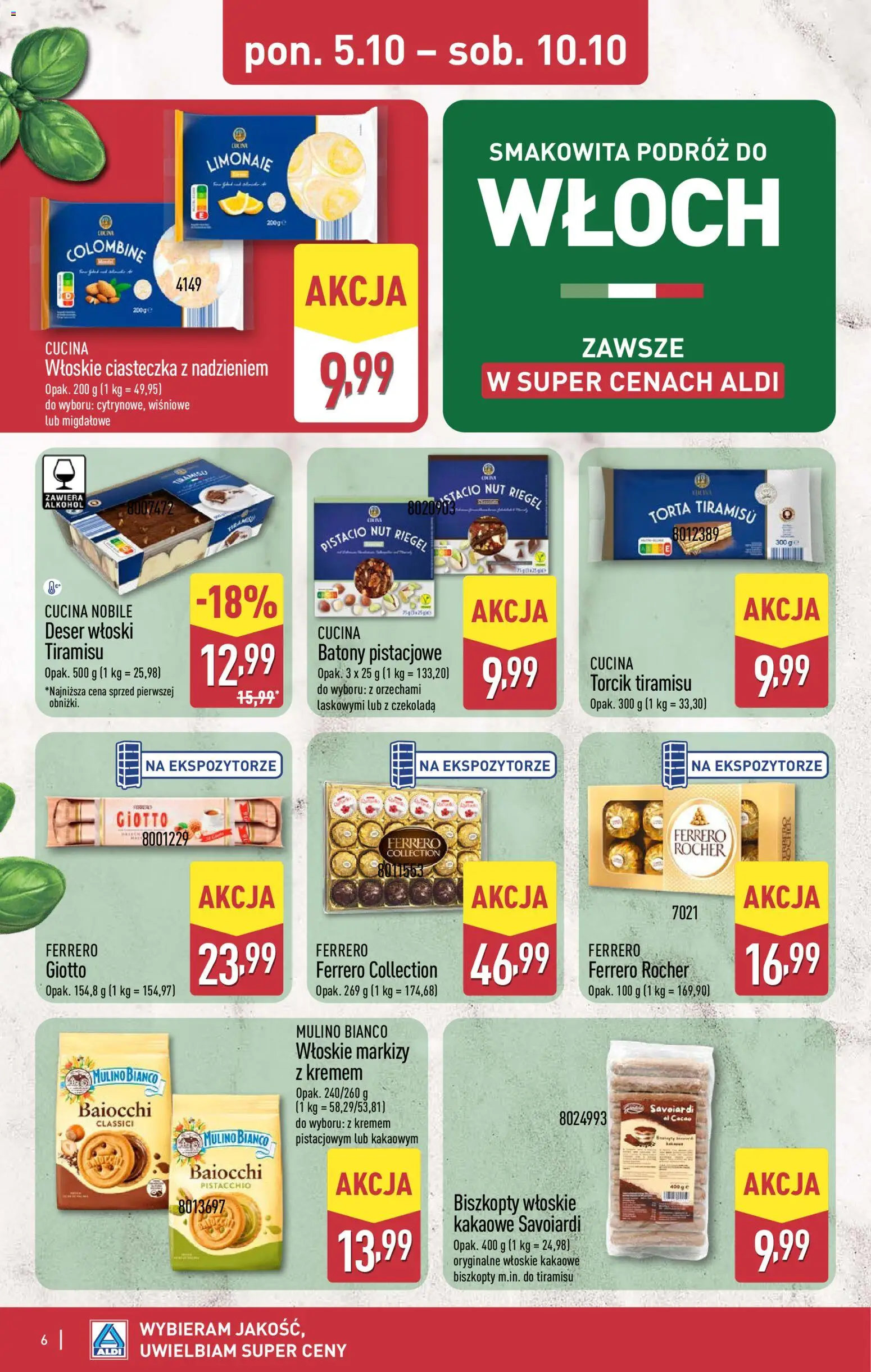 Aldi gazetka - Smakowita podróż do Włoch od 05.10.2026 | Strona: 6 | Produkty: Ferrero Collection, Biszkopty, Deser, Czekolada