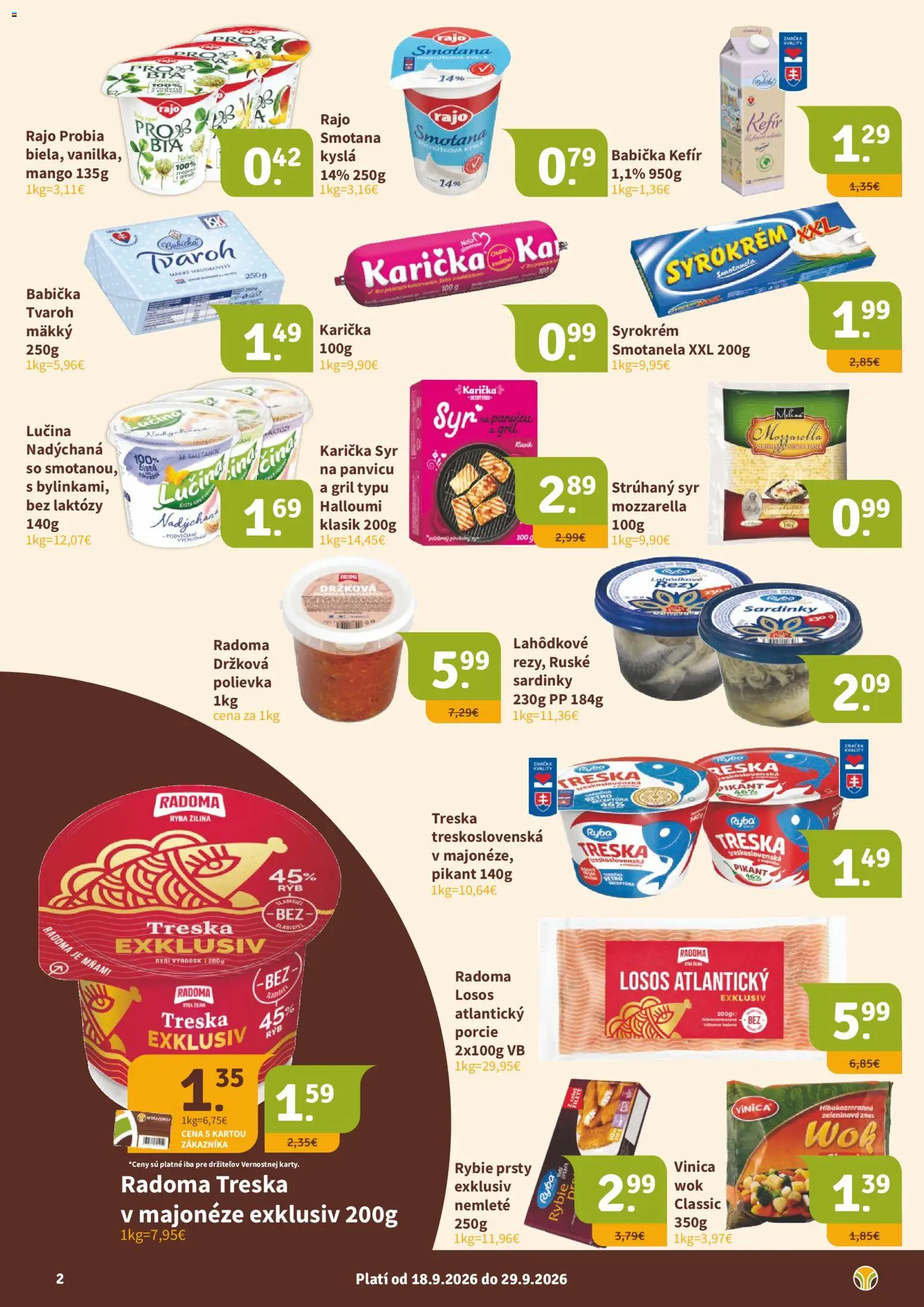 Nové Nitrazdroj akcie – leták je platný od 18.09.2026 | Strana: 2 | Produkty: Gril, Sardinky, Kefír