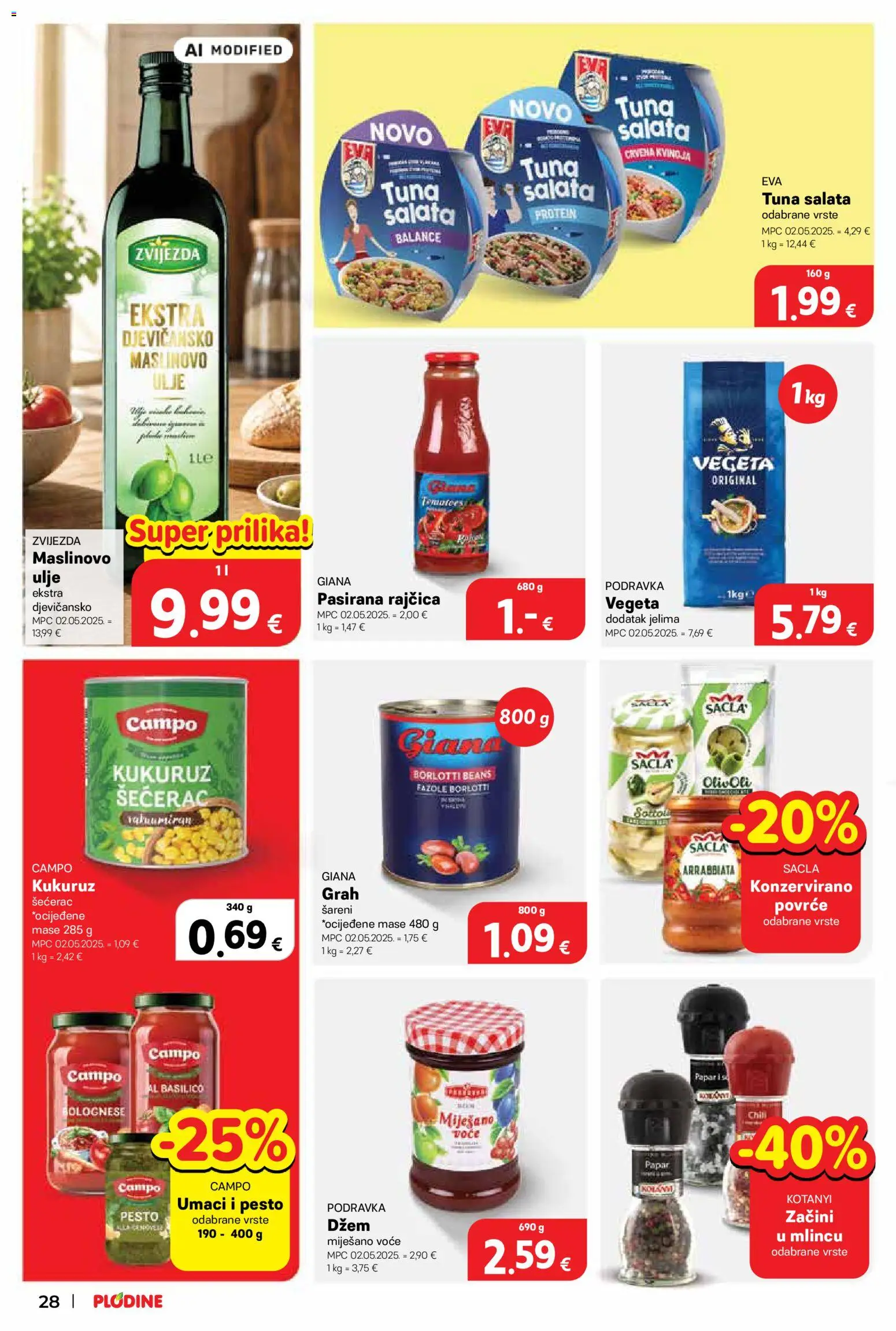 Plodine katalog | vrijedi od 06.08.2026 | Stranica: 28 | Proizvodi: Kukuruz, Pesto, Povrće, Konzervirano povrće