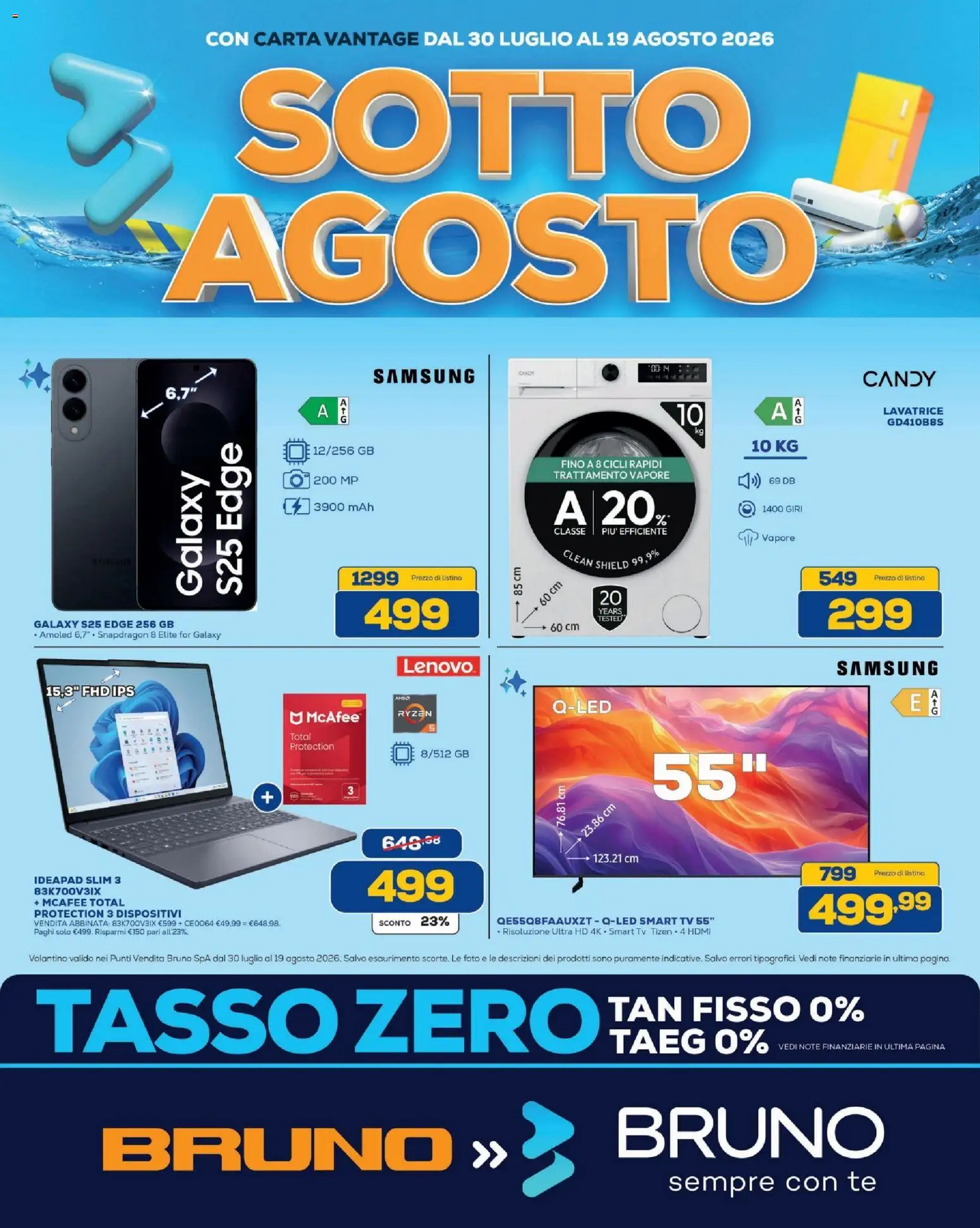 Volantino BRUNO del 30/07/2026 | Pagina: 1 | Prodotti: Tè, smart TV, Lavatrice, TV