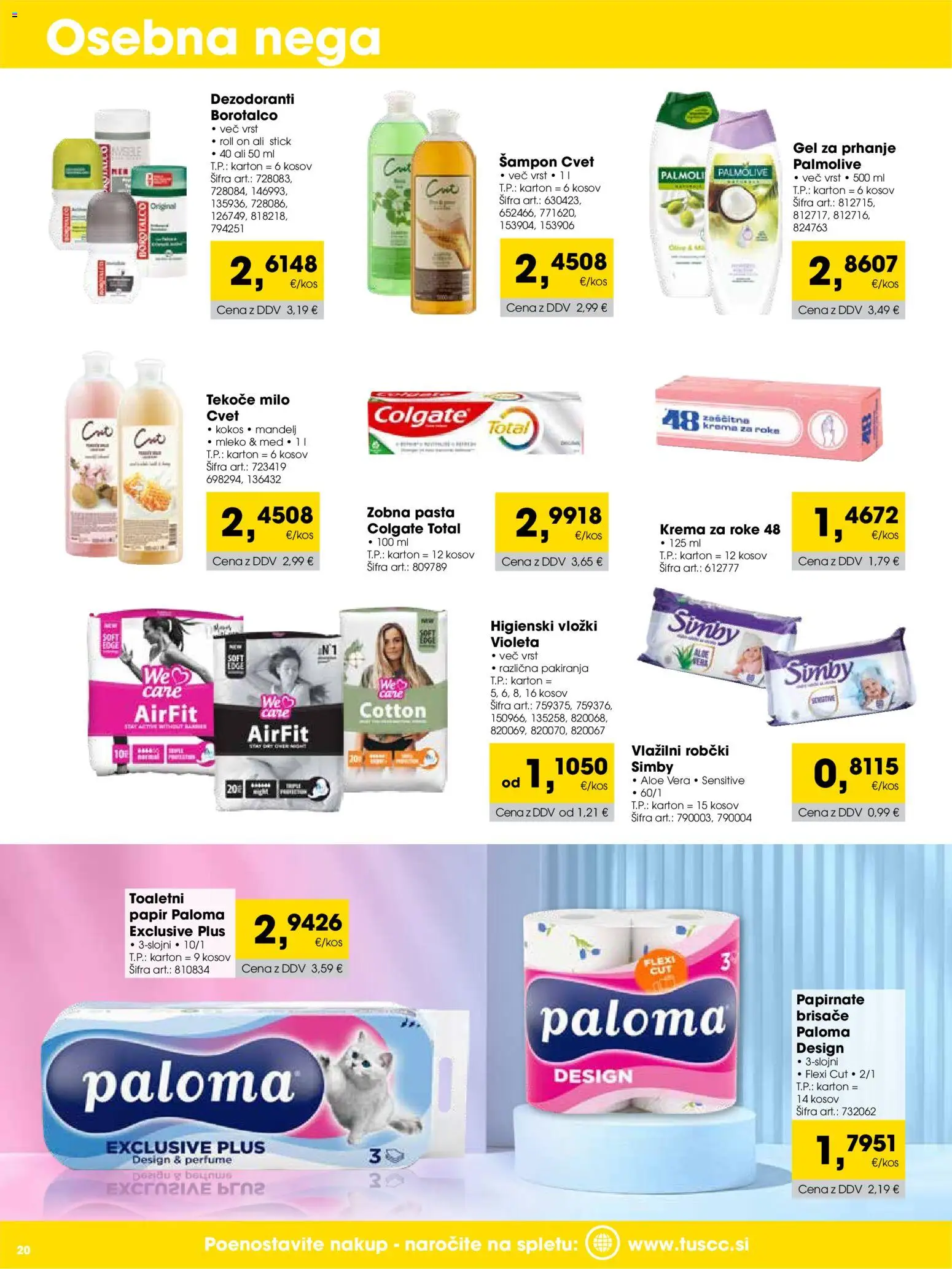 Novi Tuš katalog ponudbe – veljaven od 01.10.2026 | Stran: 20 | Izdelki: Toaletni papir, Papirnate brisače, Robčki, Vlažilni robčki