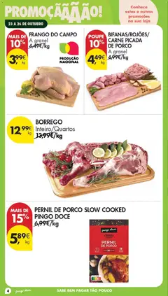 Pré-visualização Pingo Doce folheto Poupe Este Fim de Semana válido de 23/10/2026 | Página: 4 | Produtos: Frango, Pernil, Carne picada, Carne
