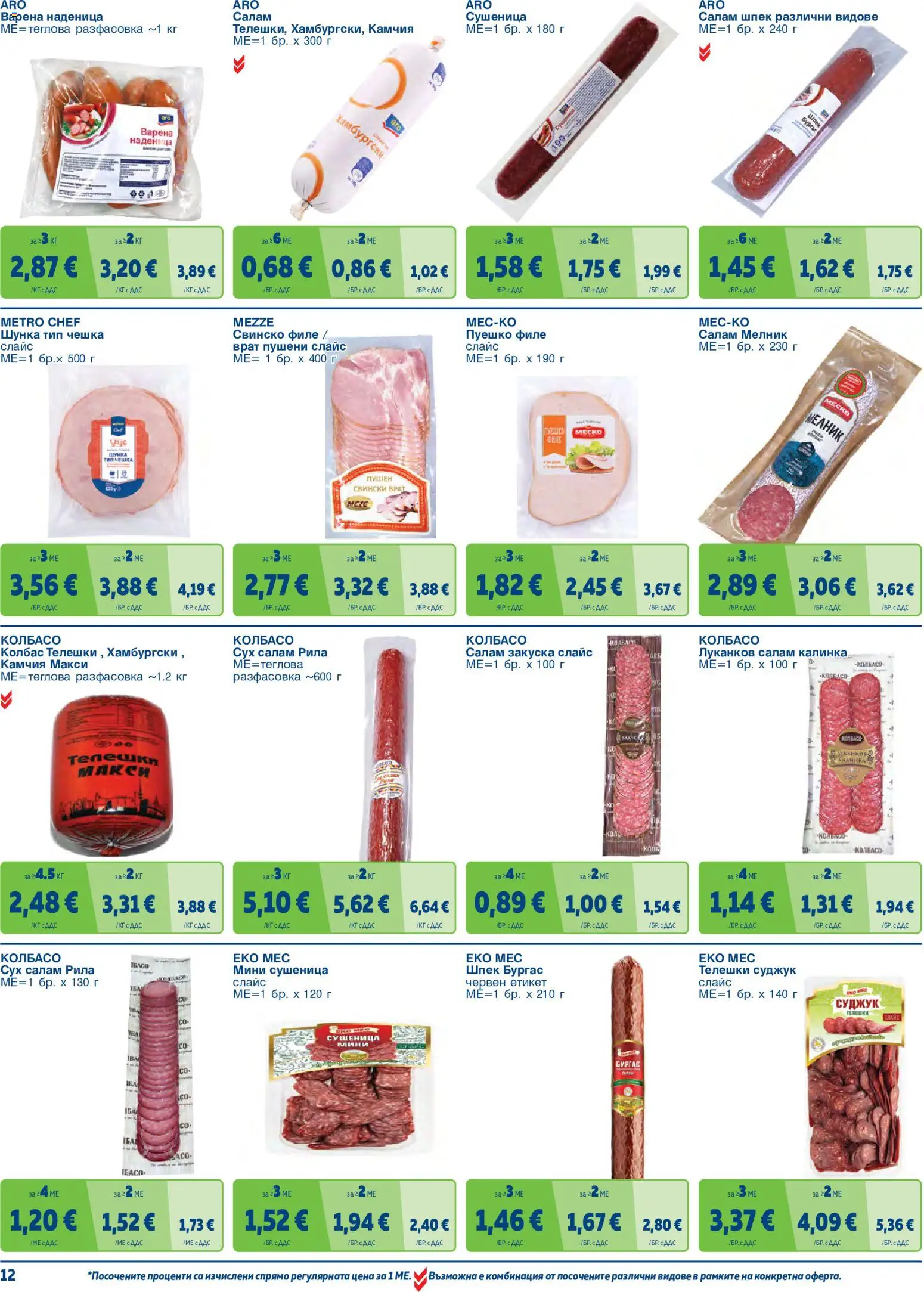 {H1} | Страница: 12 | Продукти: Наденица, Колбас, Филе, Свинско филе