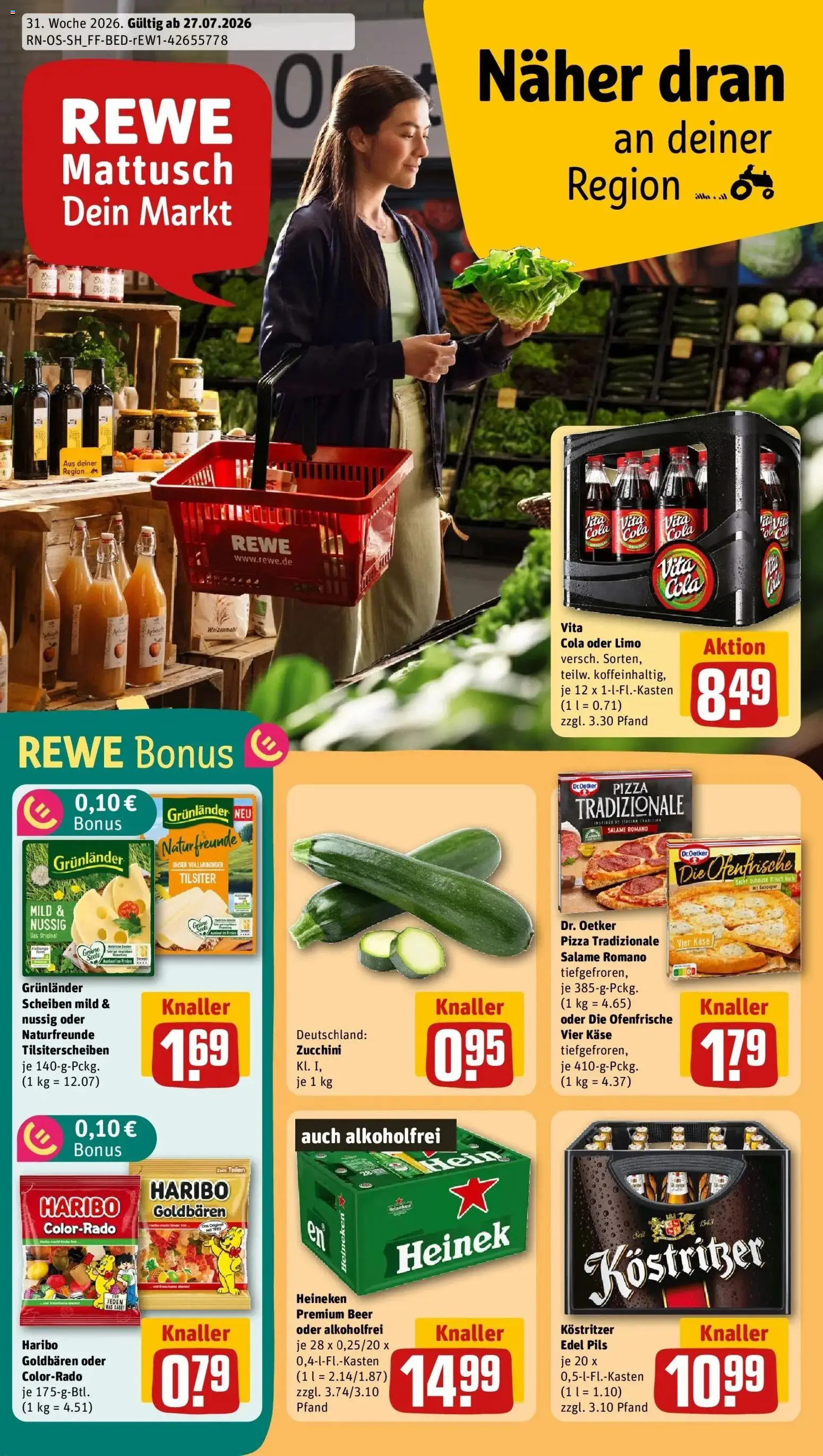 Rewe Prospekt Dresden – gültig ab 27.07.2026 | Seite: 1 | Produkte: Haribo, Weizenmehl, Heineken, Pizza