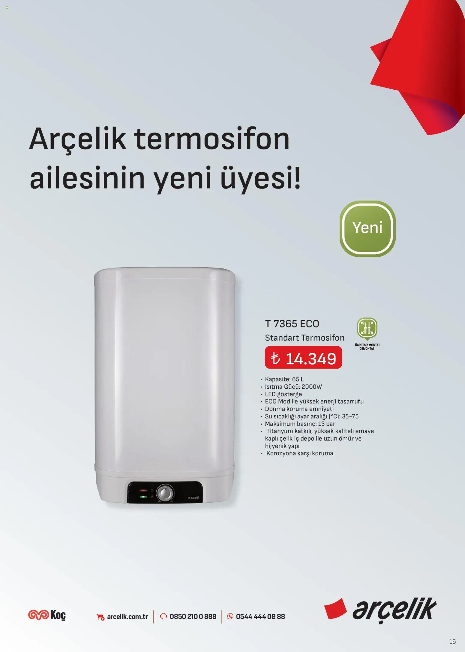 Arçelik - İklimlendirme Kataloğu - 16.04.2026 tarihinden itibaren geçerlidir | Sayfa: 16 | Ürünler: Su