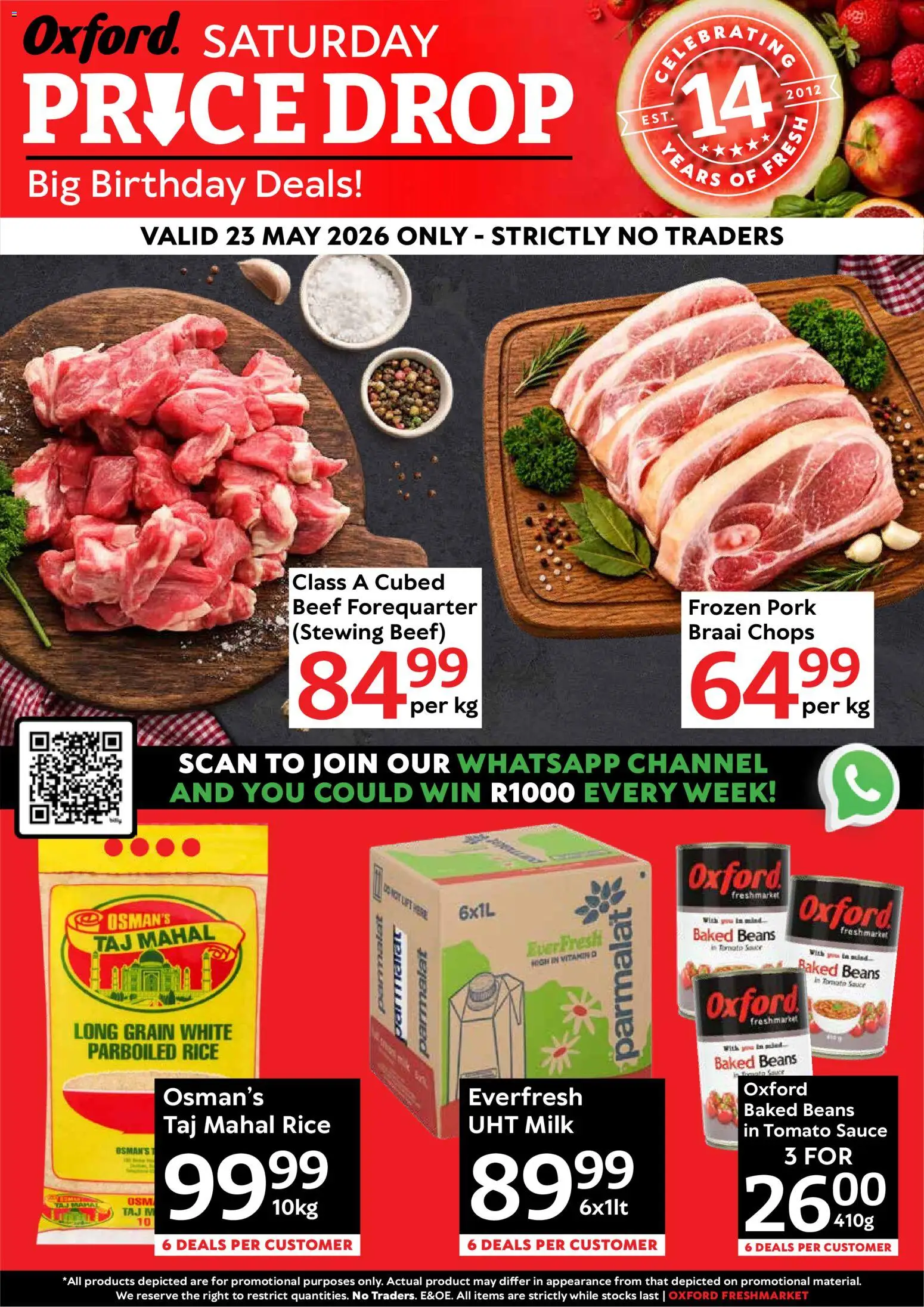 New Oxford Freshmarket catalogue – valid from 23.05.2026 | Page: 1 | Products: Milk, Pork, Beef, Tomato sauce