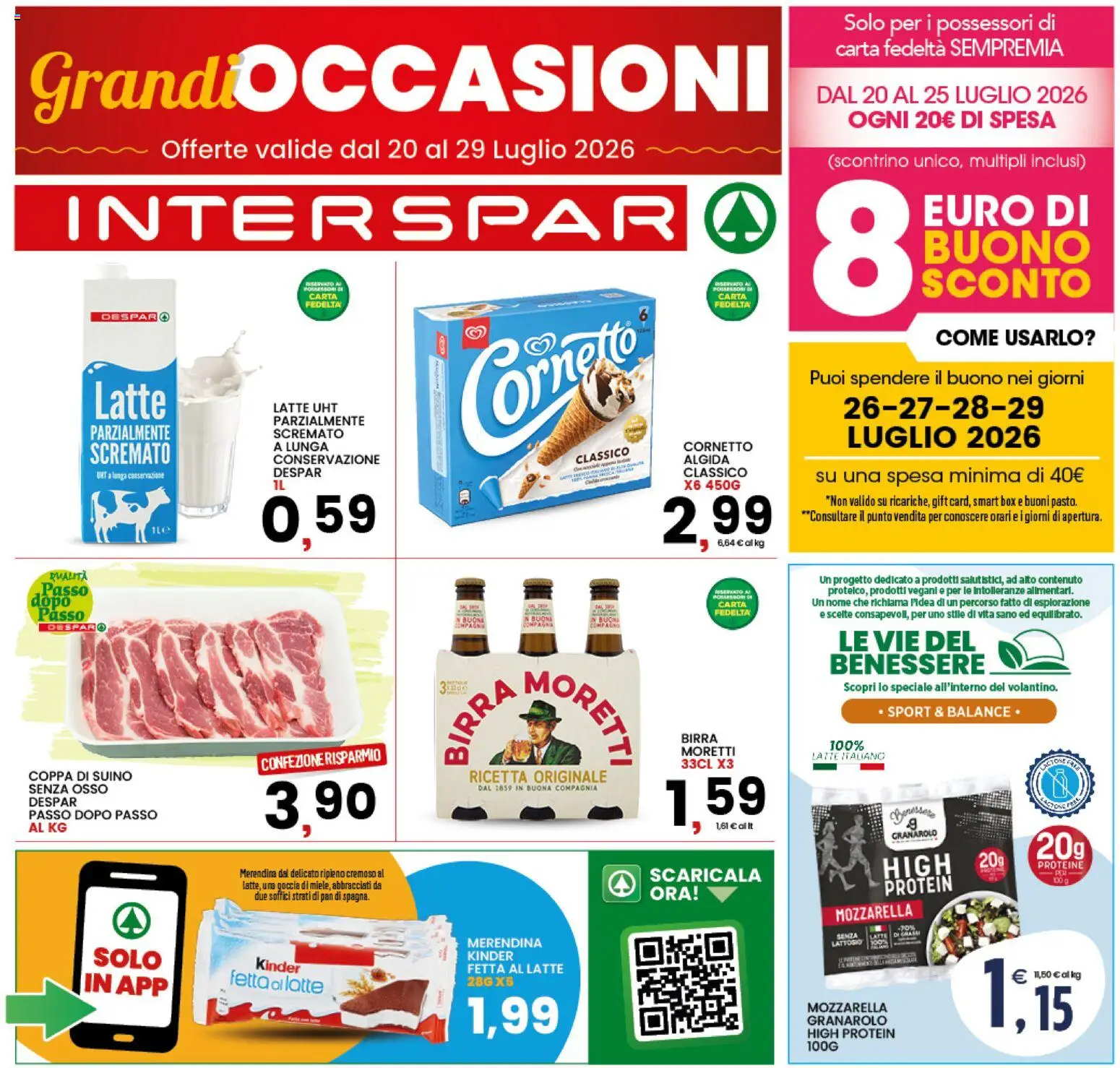 Volantino Interspar del 20/07/2026 | Pagina: 1 | Prodotti: Birra, Cornetto, Suino, Latte