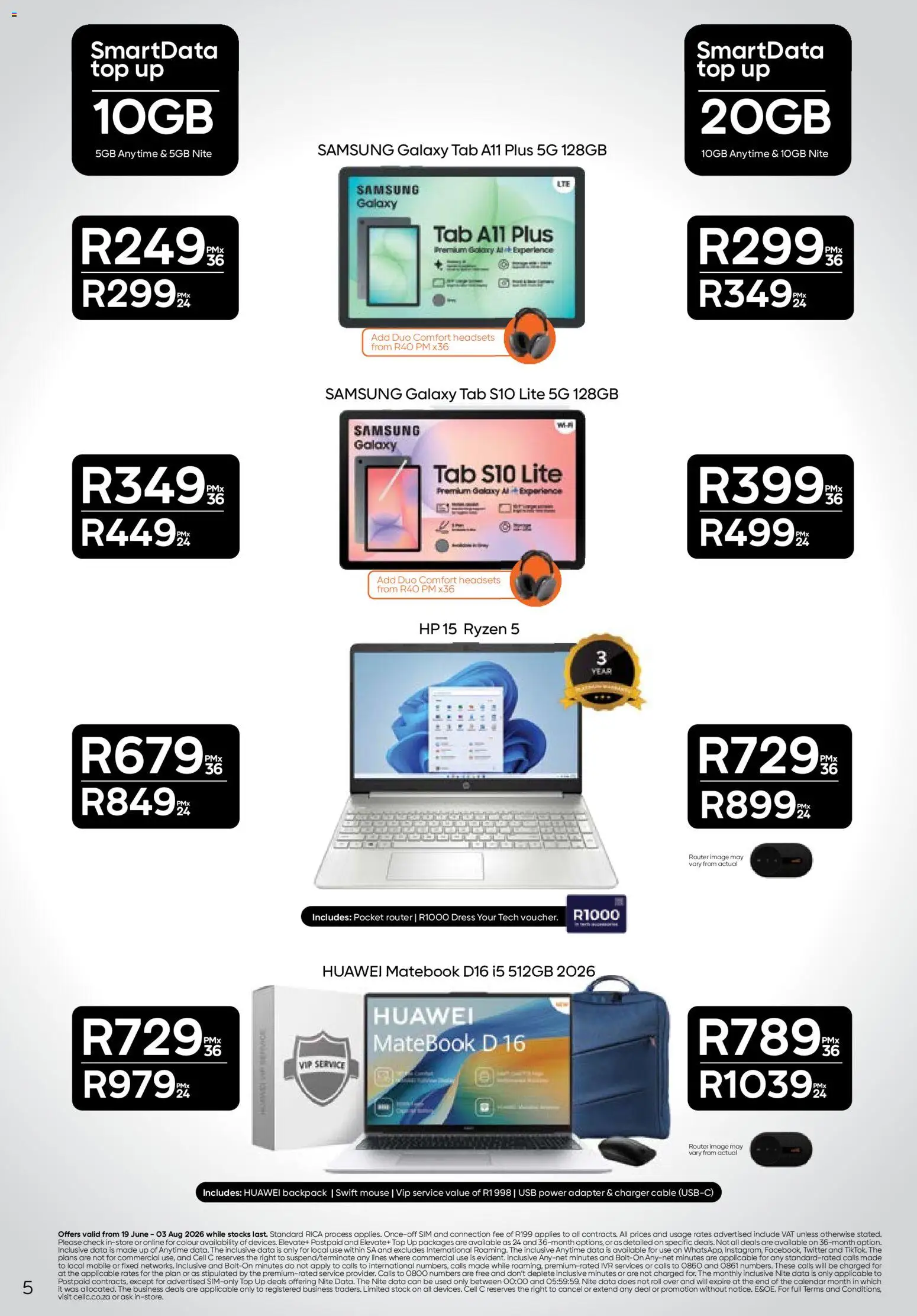 New Cell C catalogue – valid from 19/06/2026 | Page: 5 | Products: Sim, Router, Adapter, Charger
