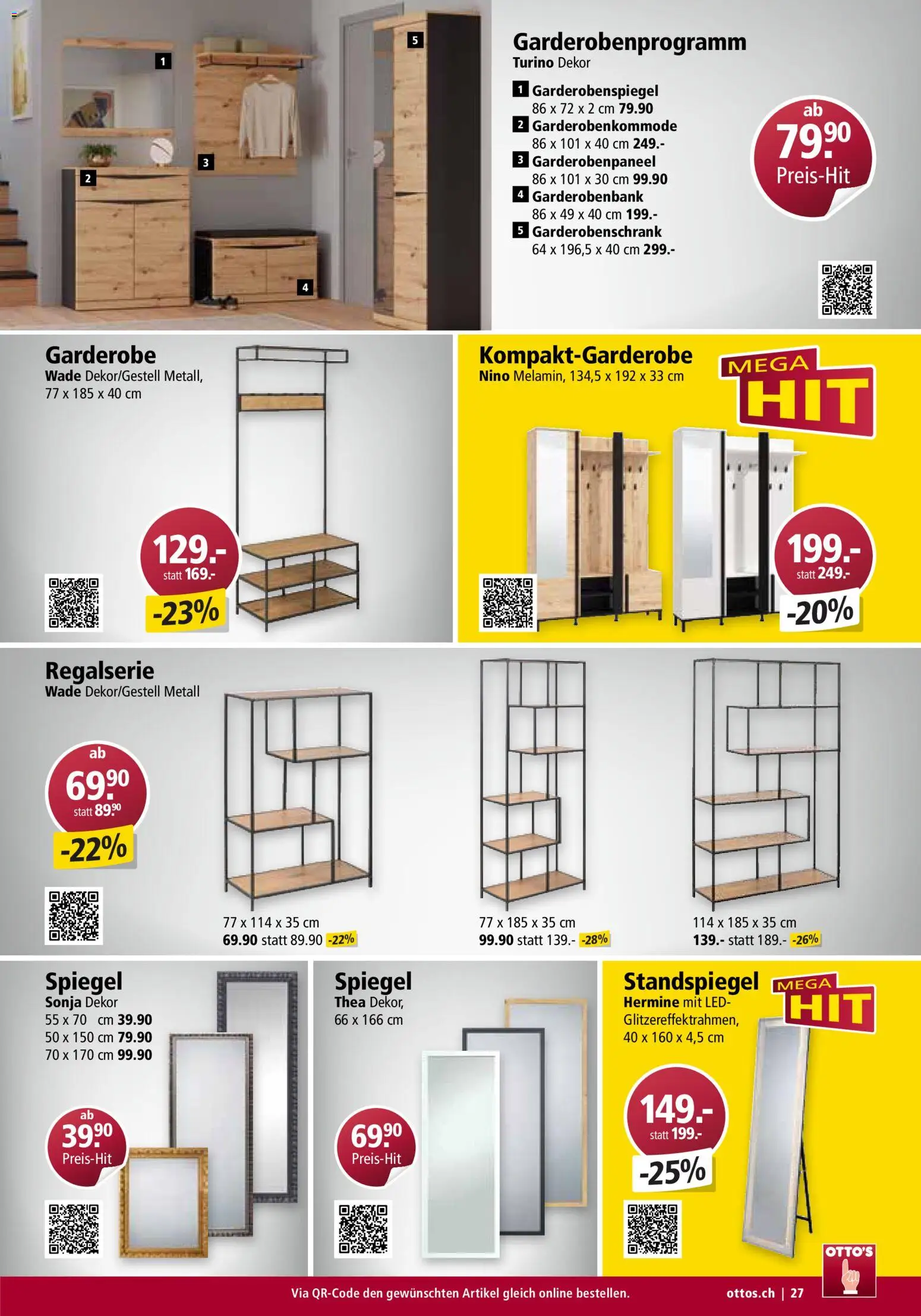 Otto's Aktionen Möbelflyer – gültig ab 01.07.2026 | Seite: 27 | Produkte: Garderobenschrank, Standspiegel, Spiegel, Garderobenspiegel