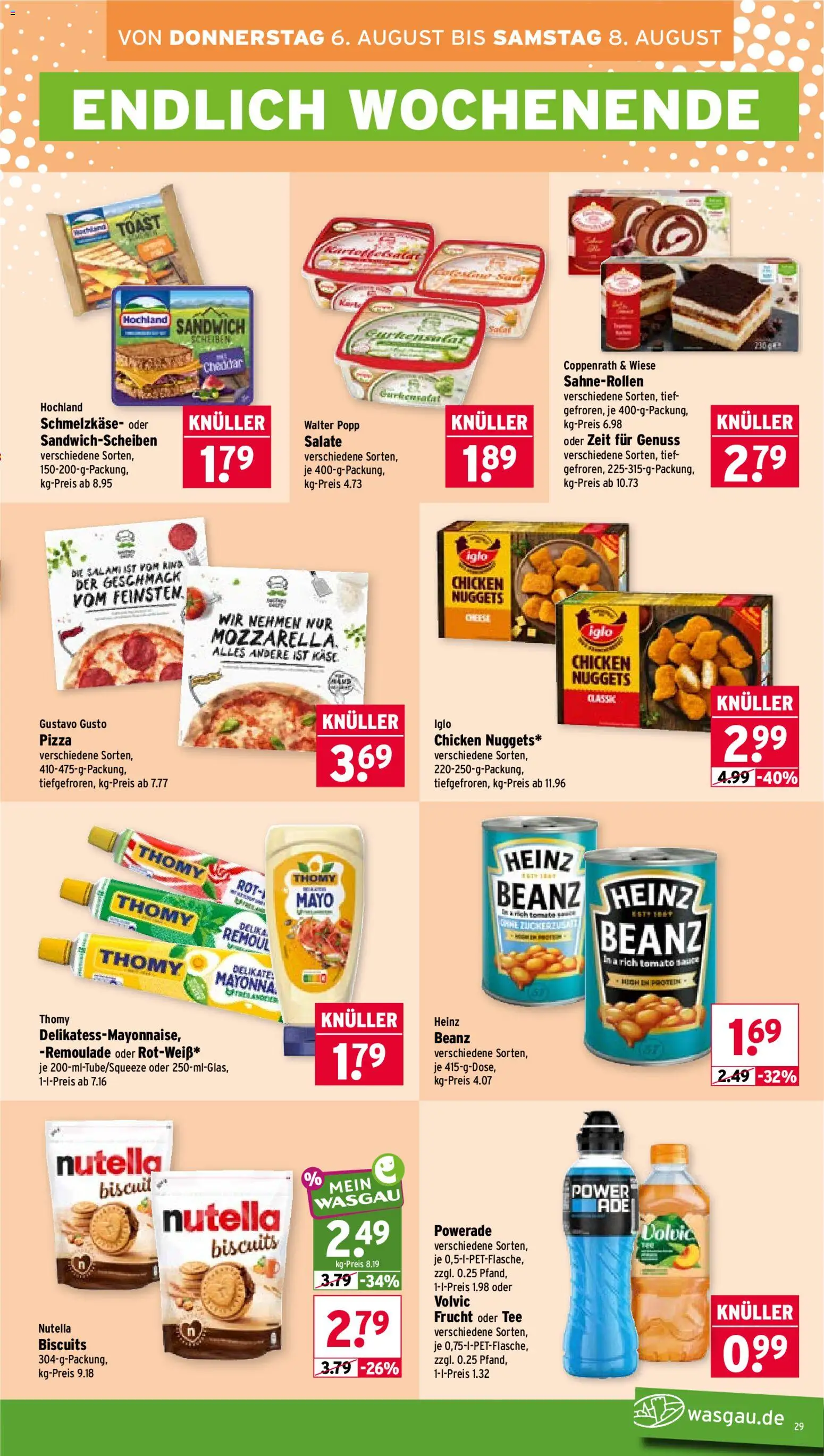 Wasgau Prospekt – gültig ab 03.08.2026 | Seite: 29 | Produkte: Mozzarella, Iglo, Nutella, Powerade
