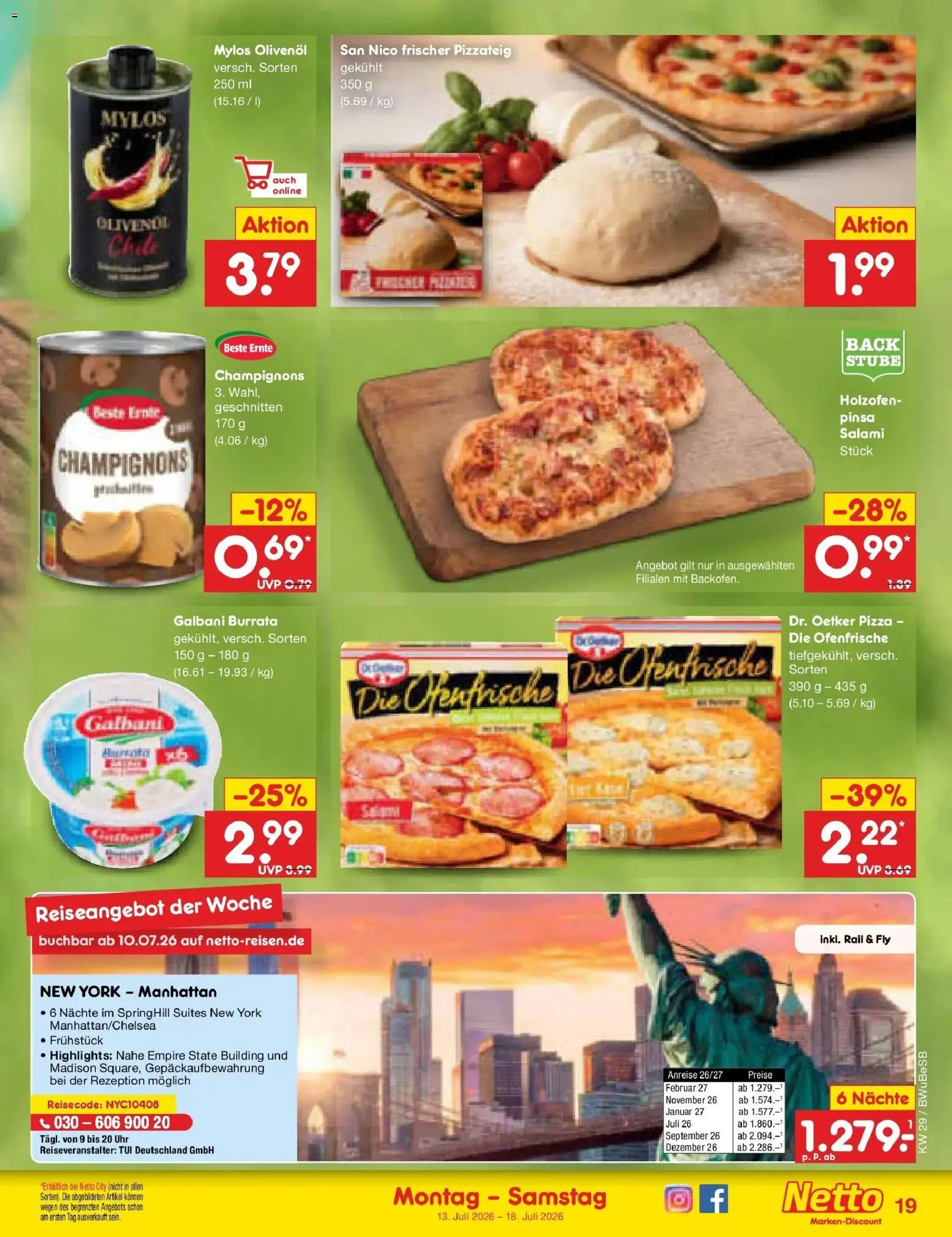 Netto Marken-Discount Prospekt Bielefeld – gültig ab 13.07.2026 | Seite: 25 | Produkte: Champignons, Burrata, Salami, Pizza