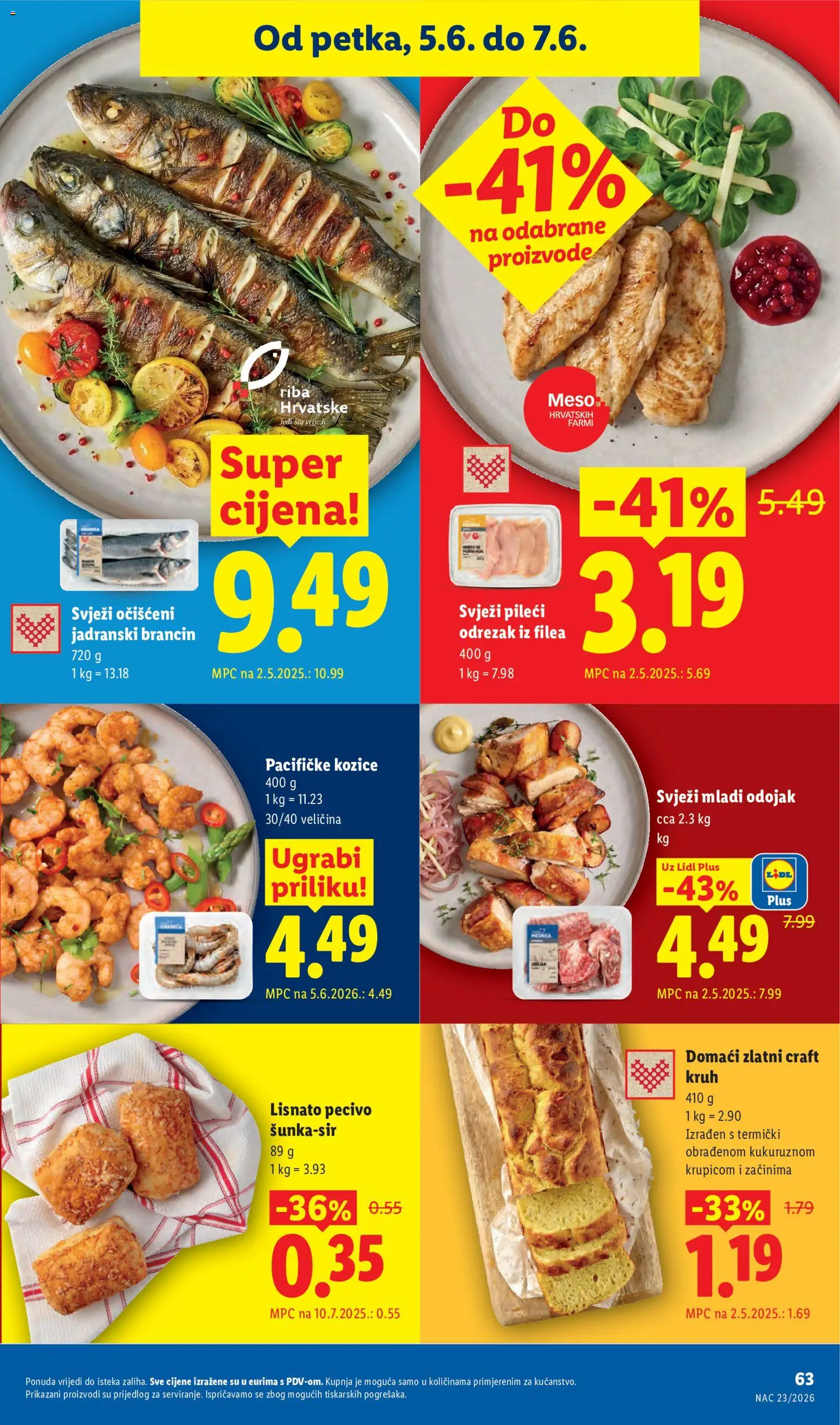 Lidl katalog | vrijedi od 01.06.2026 | Stranica: 63 | Proizvodi: Odojak, Kruh, Riba, Kozice