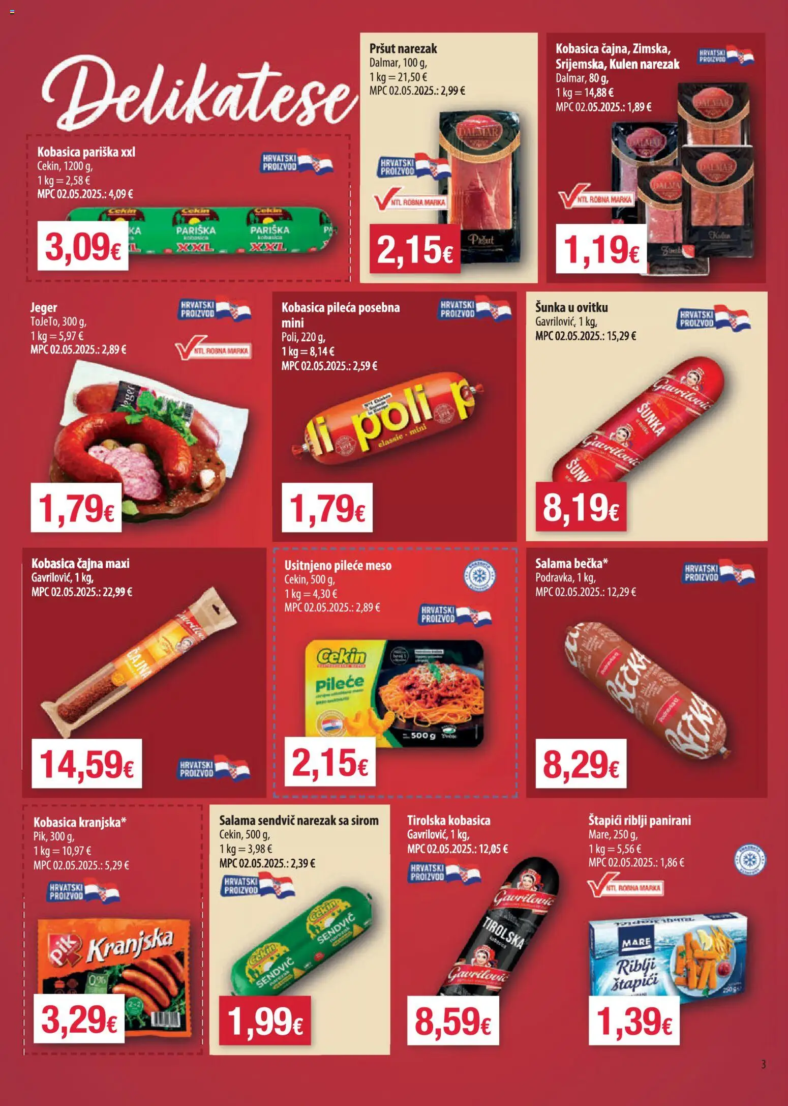 NTL katalog | vrijedi od 08.07.2026 | Stranica: 3 | Proizvodi: Pršut, Narezak, Kobasica, Štapići