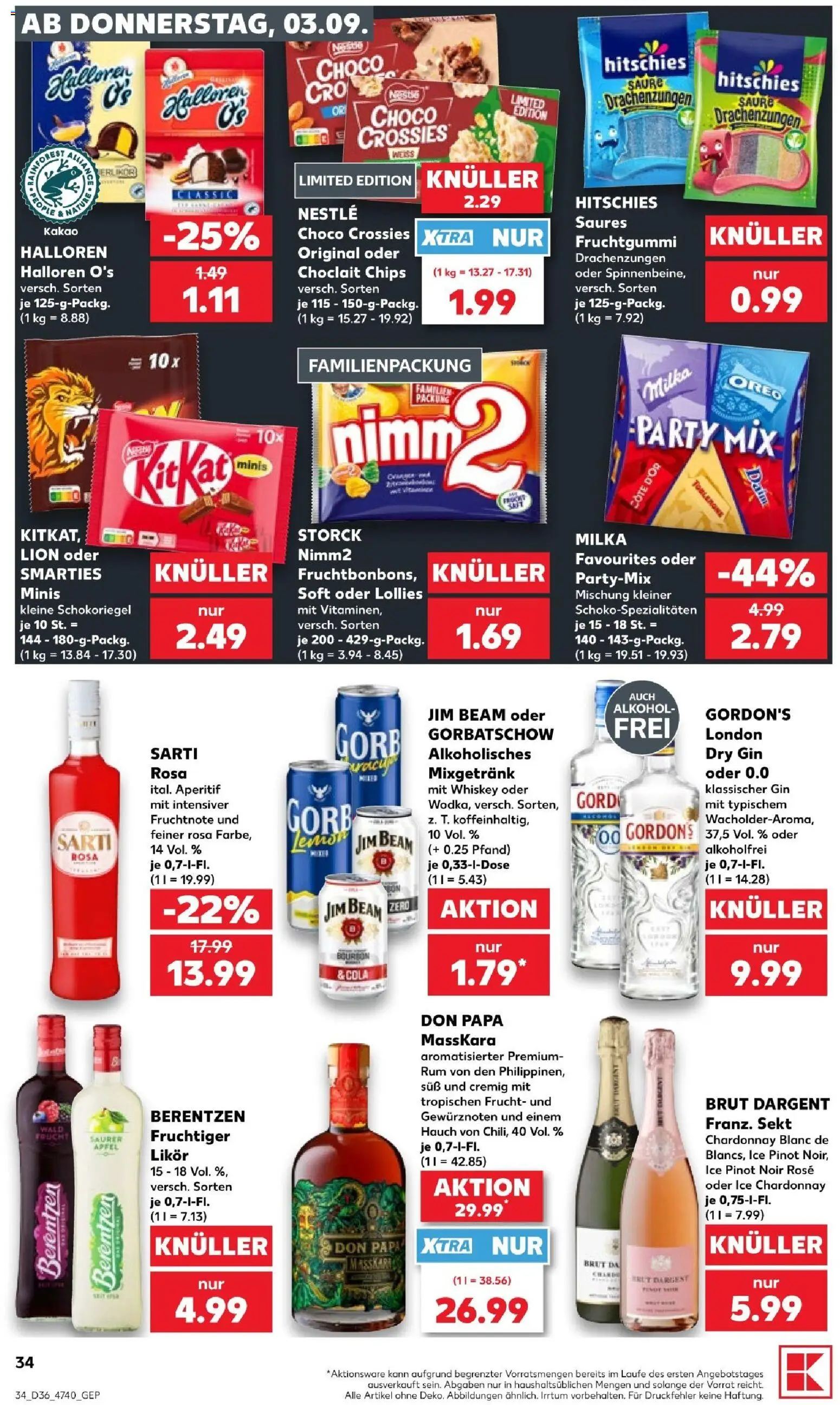 Kaufland Německo leták od 03.09.2026 | Strana: 34 | Produkty: Party mix, Oreo, Don papa, Cola