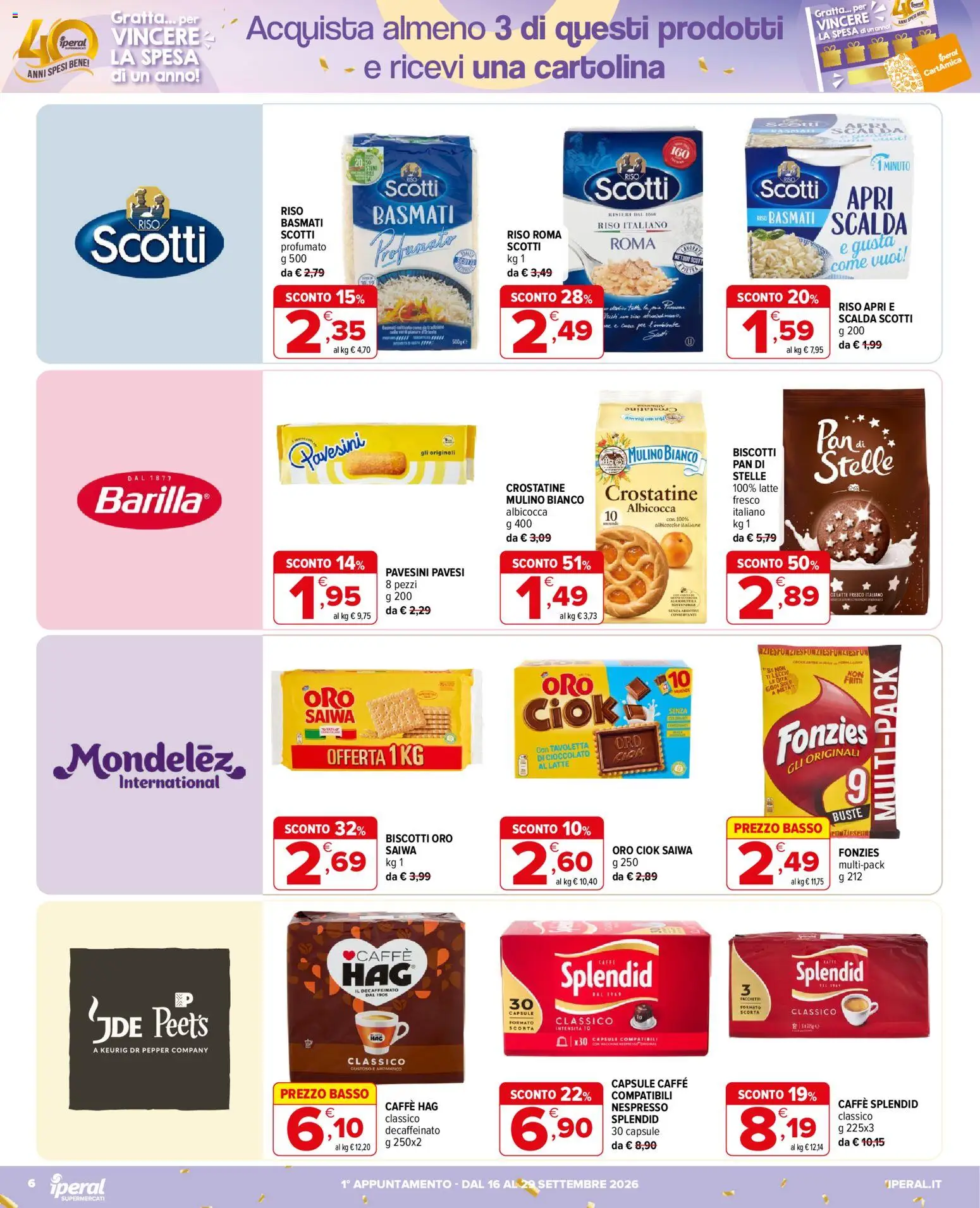 Volantino Iperal del 16/09/2026 | Pagina: 6 | Prodotti: Caffè, Cioccolato, Riso, Crostatine