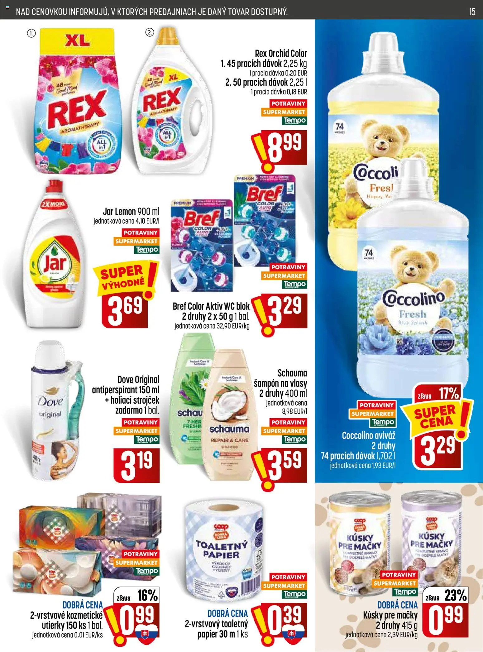 Nové COOP Jednota akcie – leták je platný od 09.07.2026 | Strana: 15 | Produkty: Strojček, Holiaci strojček, Šampón, Jar