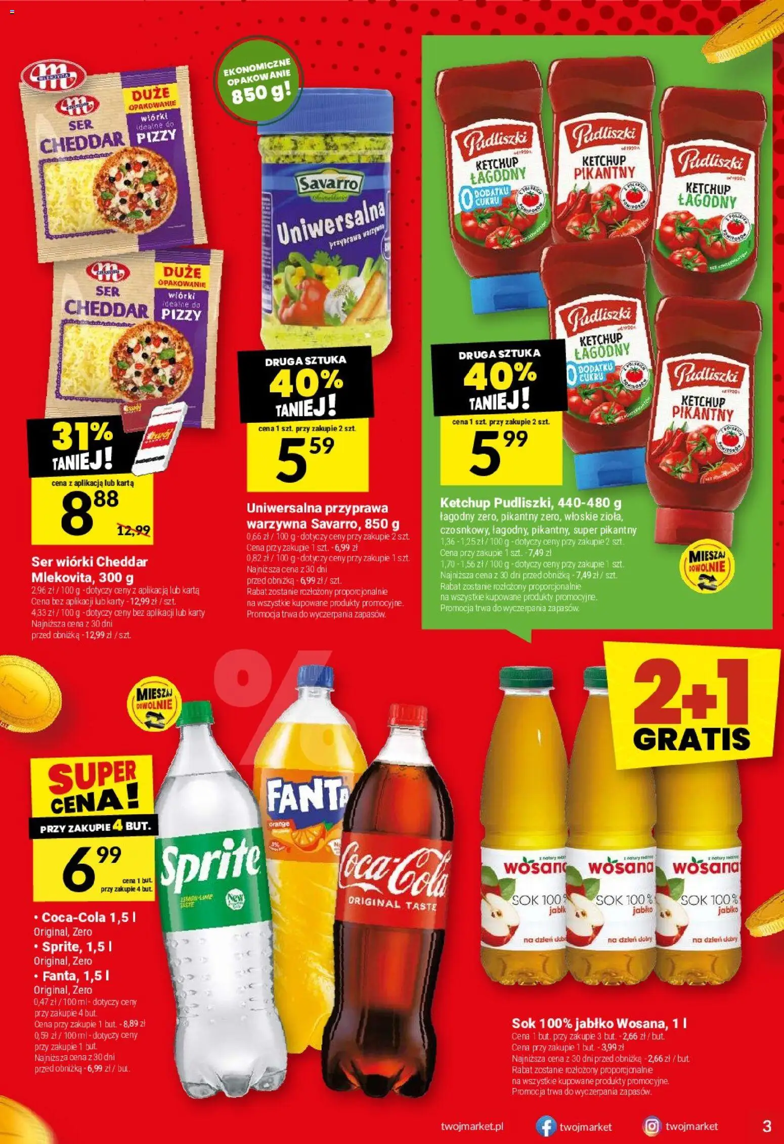 Twój Market gazetka od 22.07.2026 | Strona: 3 | Produkty: Ketchup pudliszki, Ser, Sok, Cheddar