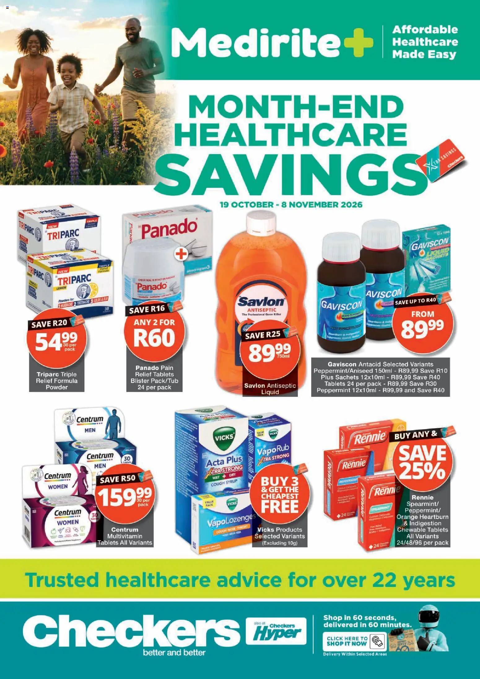 New Checkers catalogue – valid from 19/10/2026 | Page: 1 | Products: Cough syrup, Powder, Syrup, Lemon