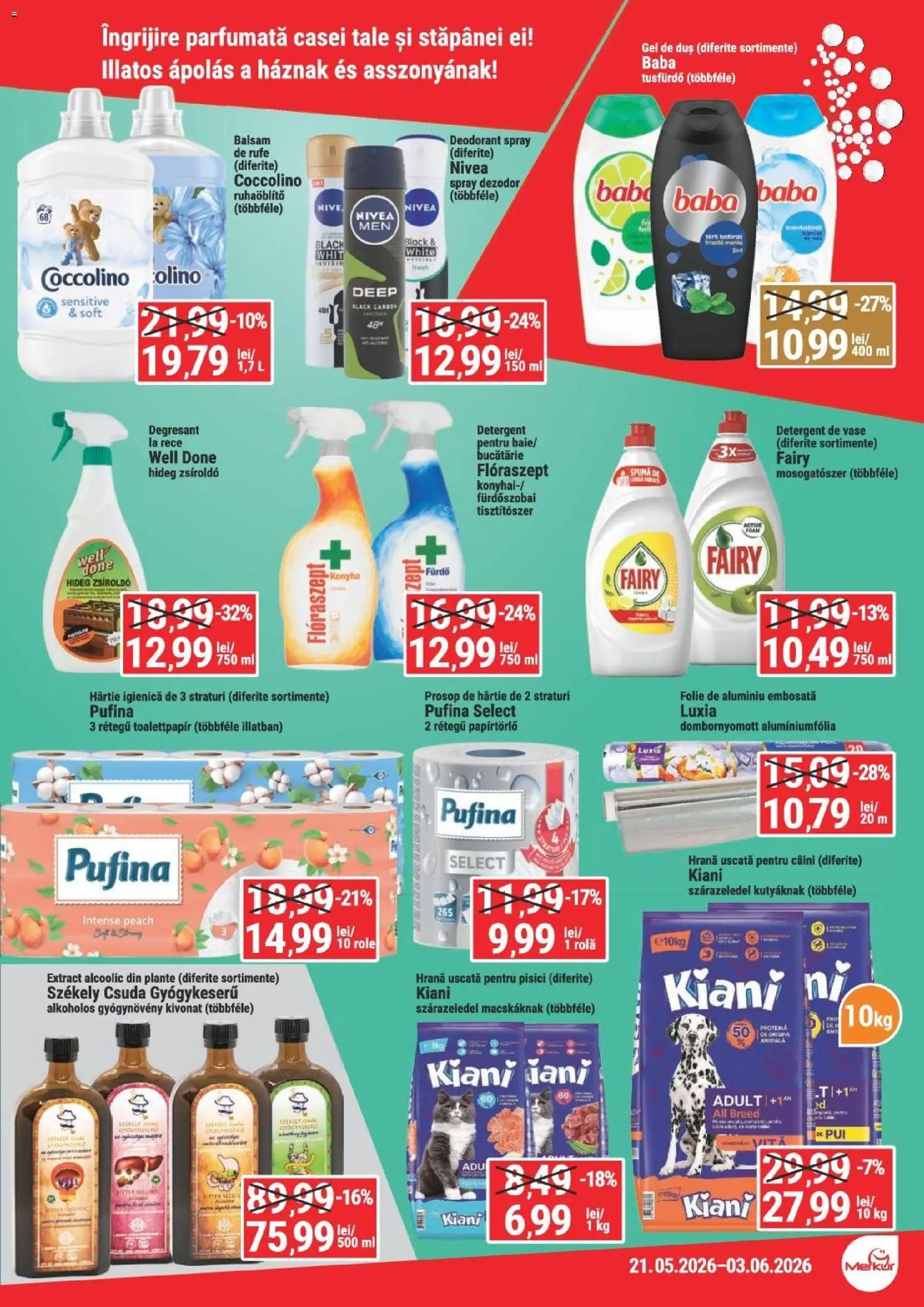 Noul catalog Merkur – valabil de la 21.05.2026 | Pagină: 7 | Produse: Hacıyatmaz Kedi Oyuncağı, Role, Duș, Gel de duș
