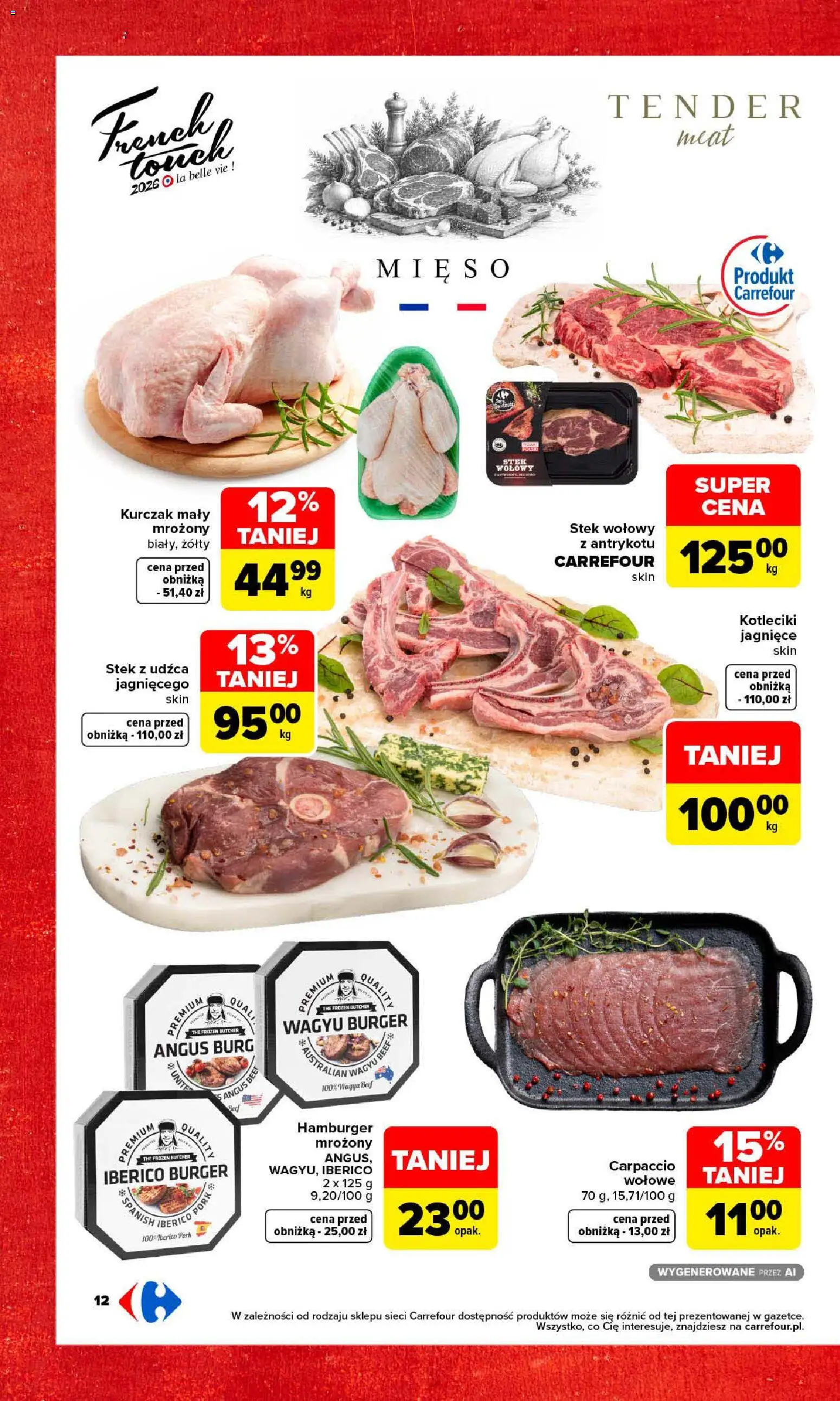 Carrefour gazetka - Przystanek Francia od 19.10.2026 | Strona: 14 | Produkty: Kurczak, Hamburger, Carpaccio, Stek wołowy