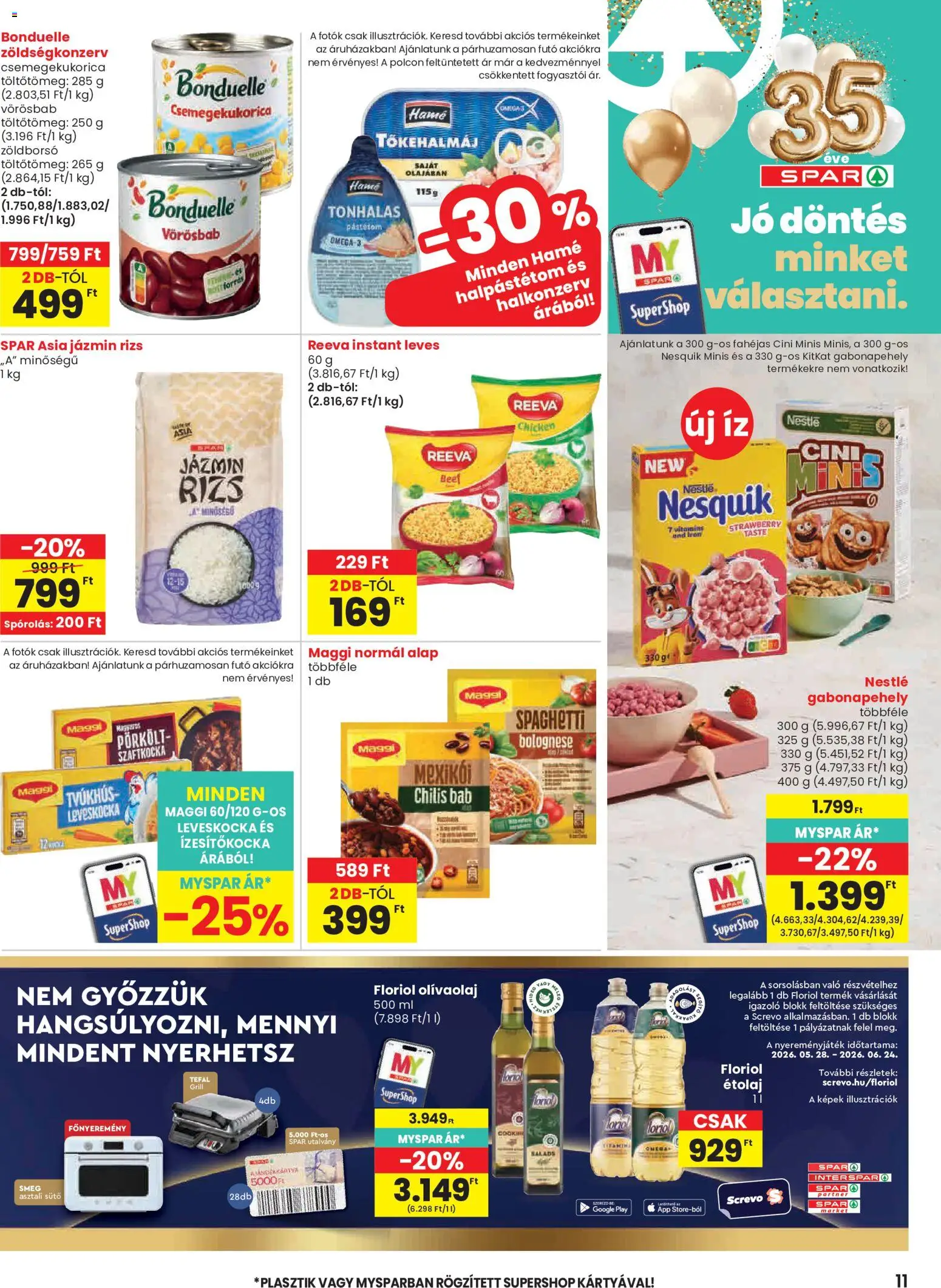 Spar akciós ujság - amely érvényes a következő dátumtól: 28.05.2026 | Oldal: 11 | Termékek: Leveskocka, Tefal, Nesquik, Chilis bab