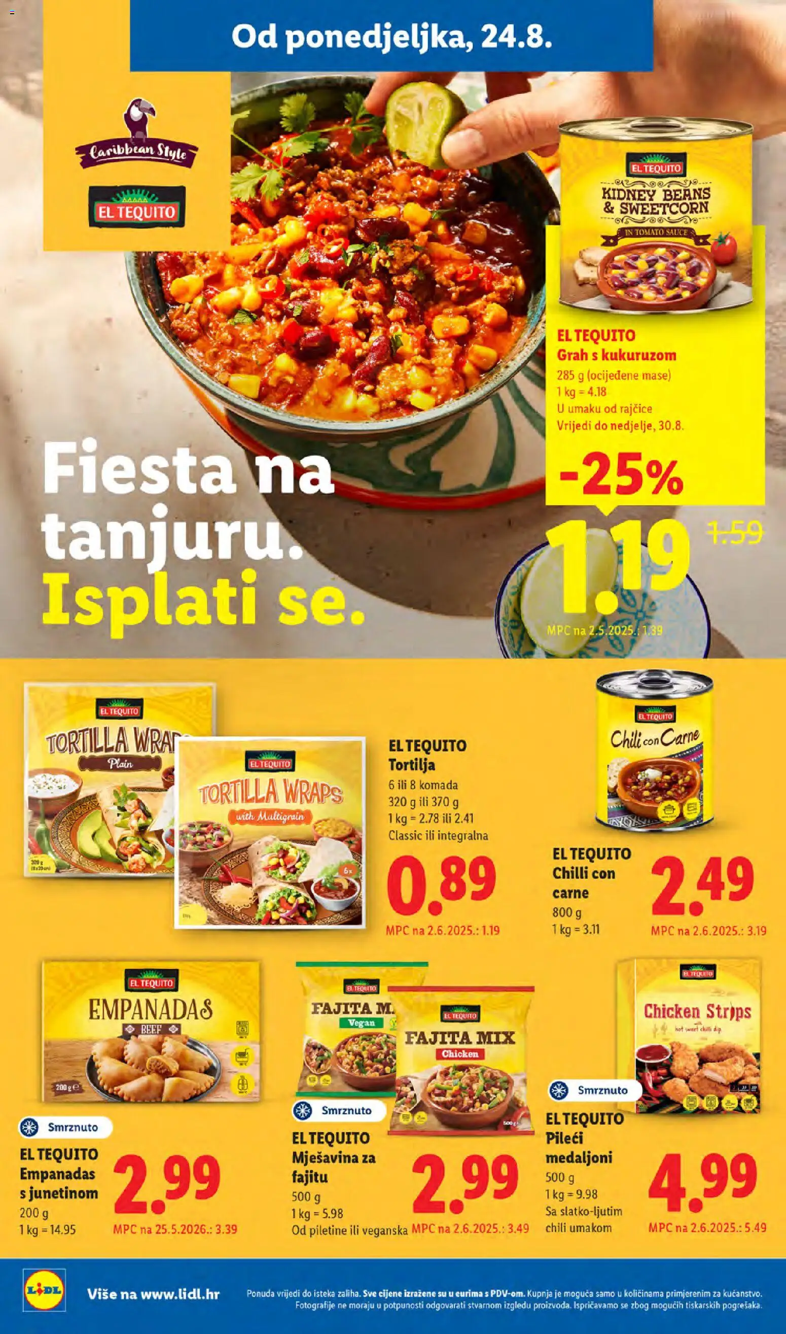 Lidl katalog | vrijedi od 24.08.2026 | Stranica: 10 | Proizvodi: Pileći medaljoni, Grah, Rajčice