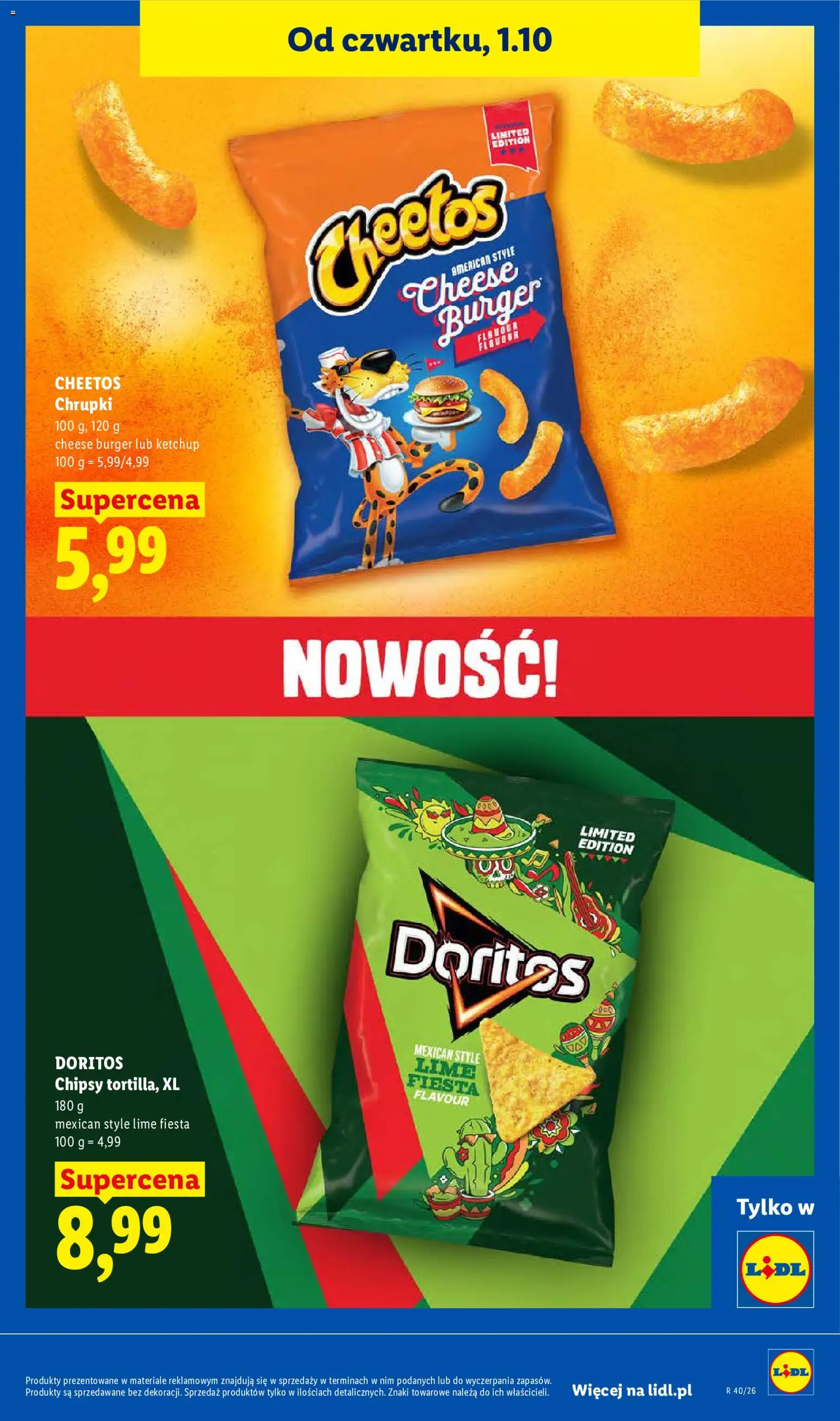 Lidl Polsko leták od 01.10.2026 | Strana: 87 | Produkty: Burger, Doritos, Cheetos, Chipsy