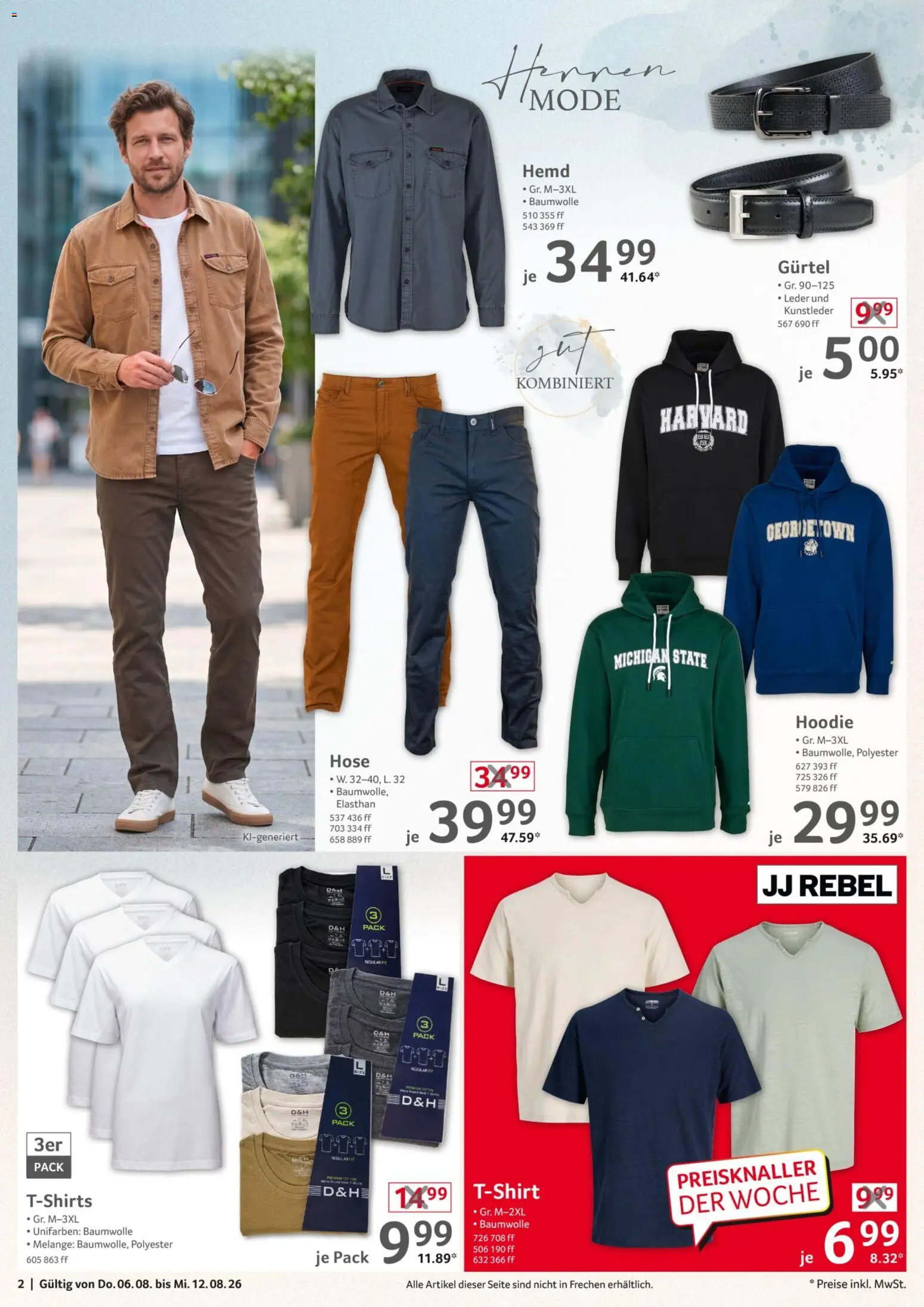 Selgros Non Food – gültig ab 06.08.2026 | Seite: 2 | Produkte: Hoodie, Hemd, Hose, Gürtel
