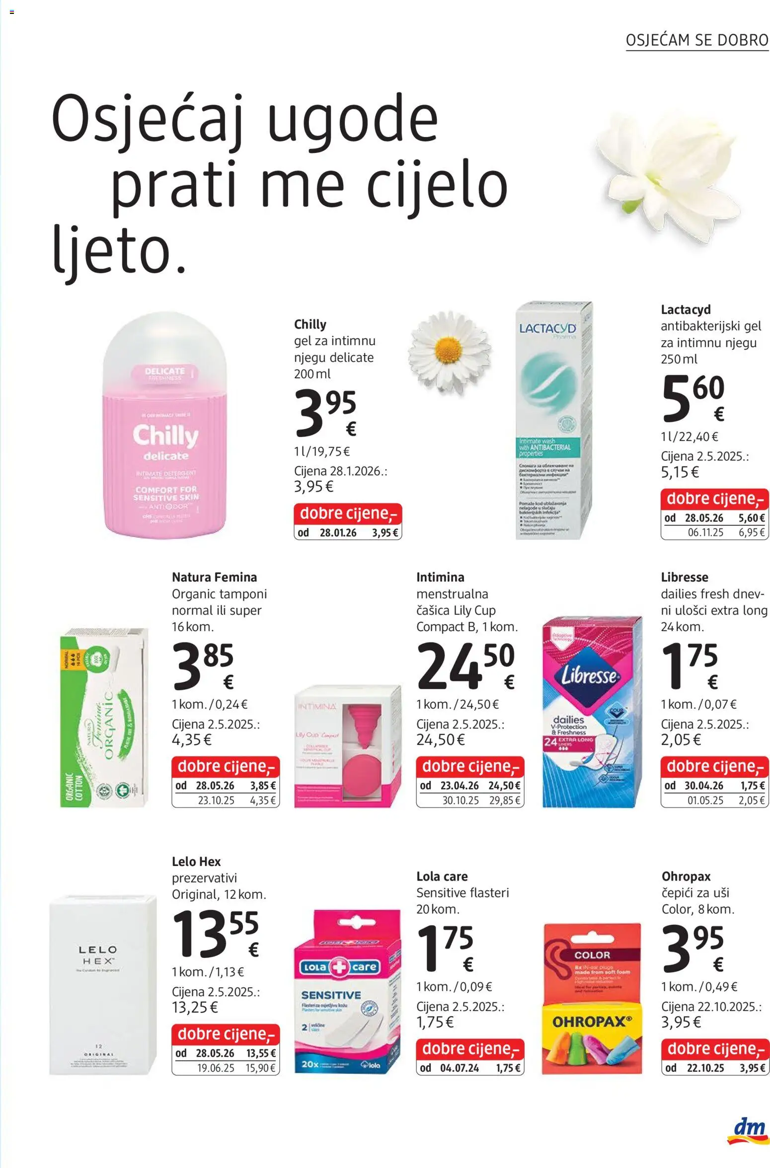 DM katalog | vrijedi od 01.07.2026 | Stranica: 19 | Proizvodi: Gel za intimnu njegu, Tamponi, Flasteri, Libresse