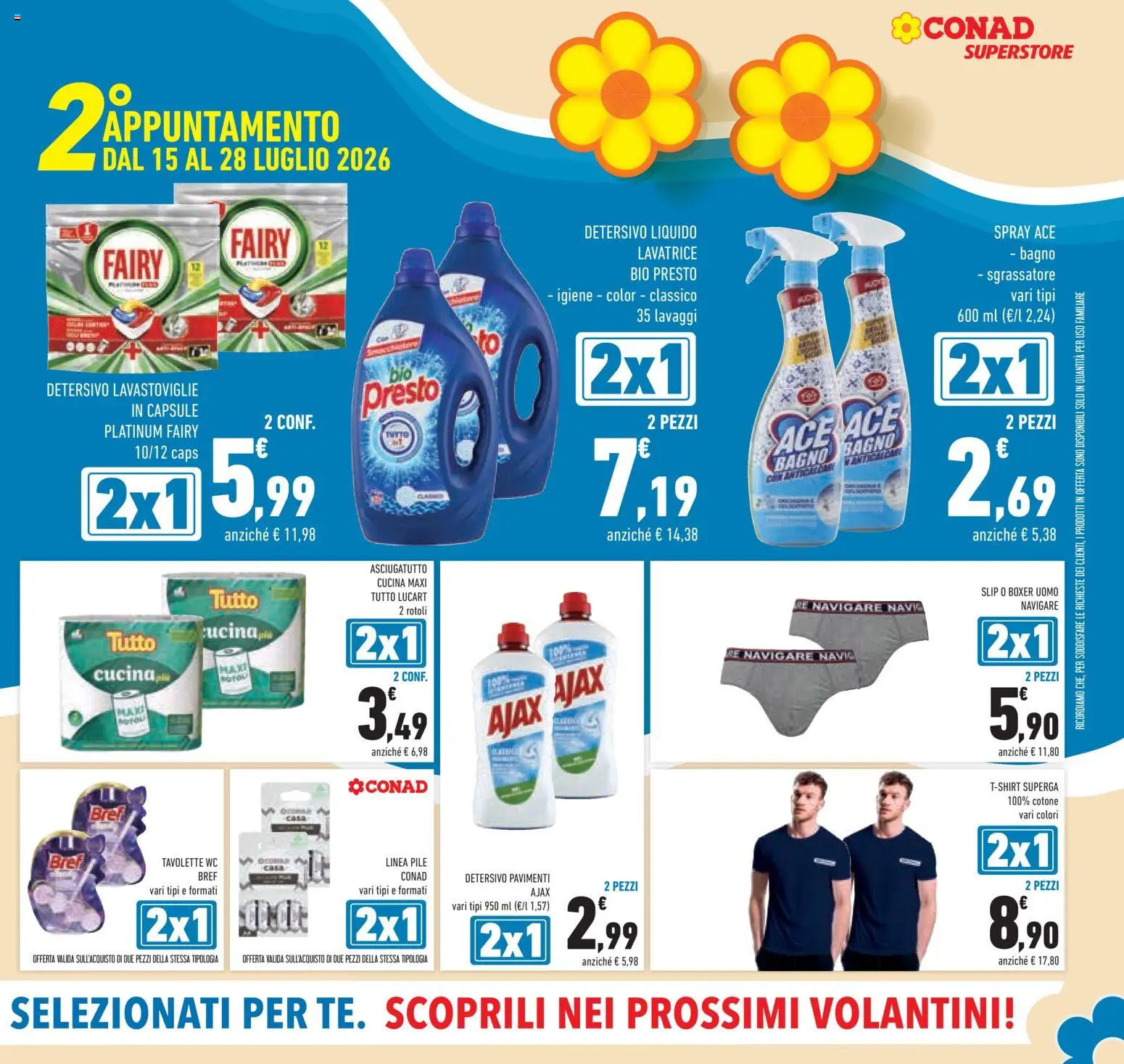 Volantino Conad del 15/07/2026 | Pagina: 9 | Prodotti: Sgrassatore, T-shirt, Lavatrice, WC