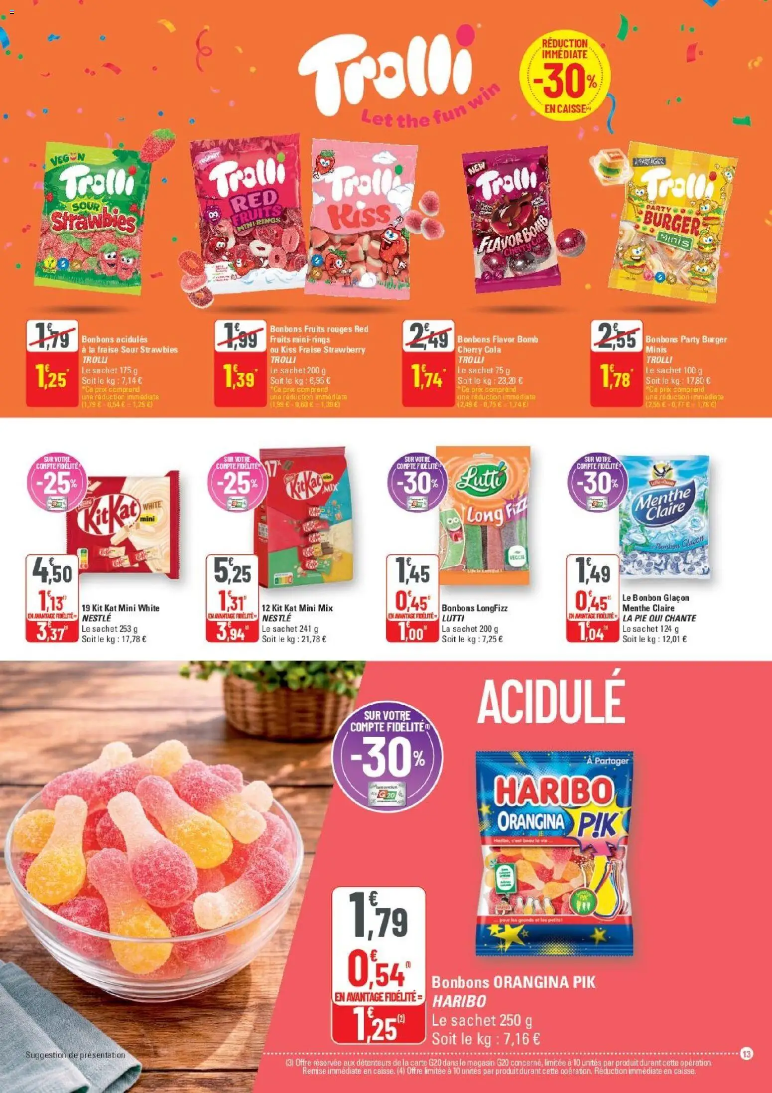{H1} | Page: 13 | Produits: Orangina, Menthe, Thé, Bonbons
