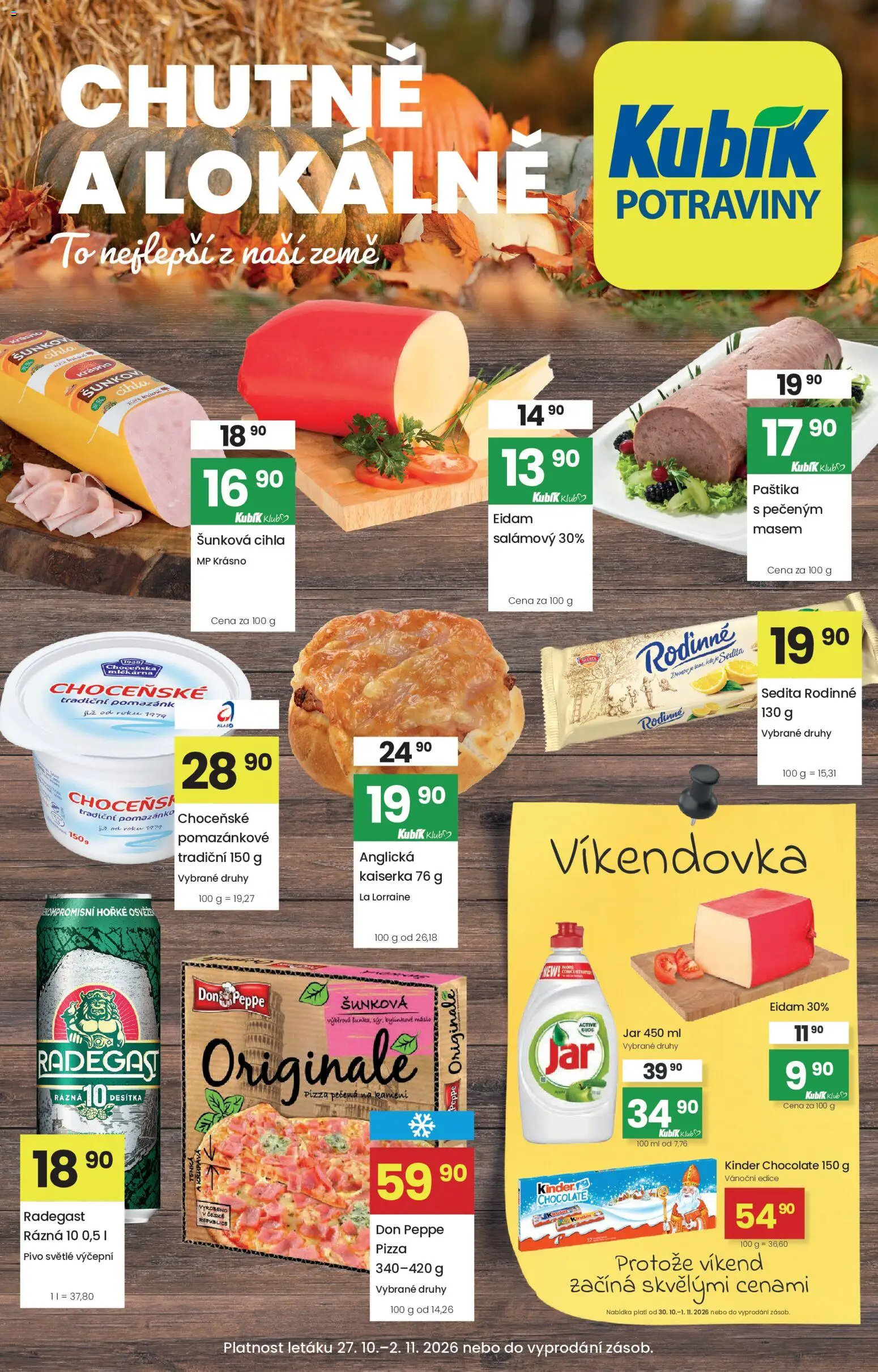 Kubík leták od 27.10.2026 | Strana: 1 | Produkty: Máslo, Pizza, Eidam, Paštika