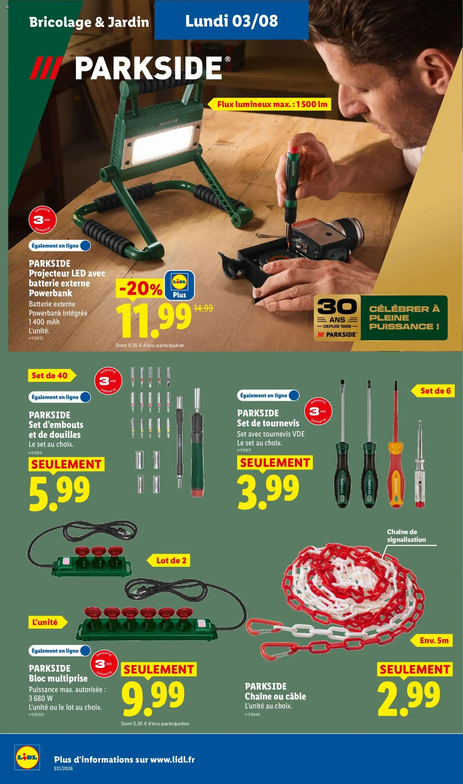 {H1} | Page: 48 | Produits: Bricolage, Batterie externe powerbank, Parkside, Projecteur