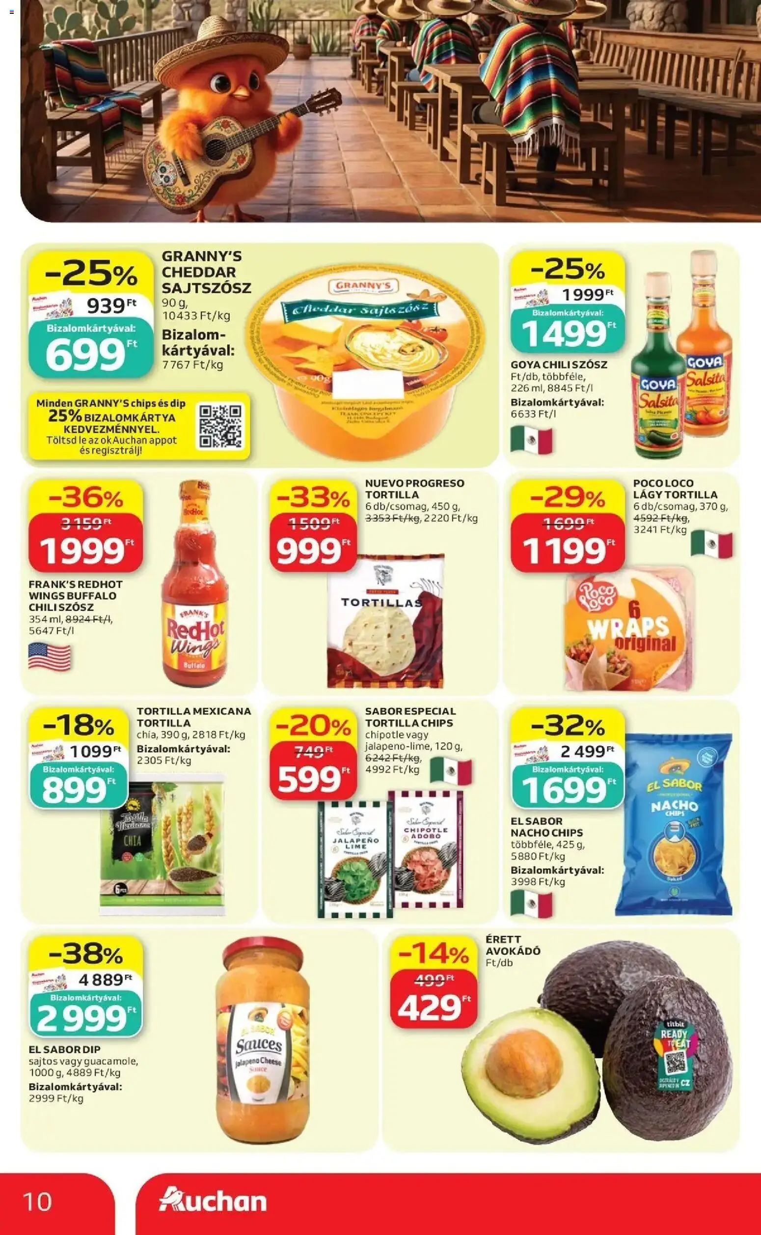 Auchan akciós újság Fót - 2026.09.10. -tól/töl > akció, lapozható szórólap 🛍️ | Oldal: 10 | Termékek: Chili, Chips, Lé, Szósz