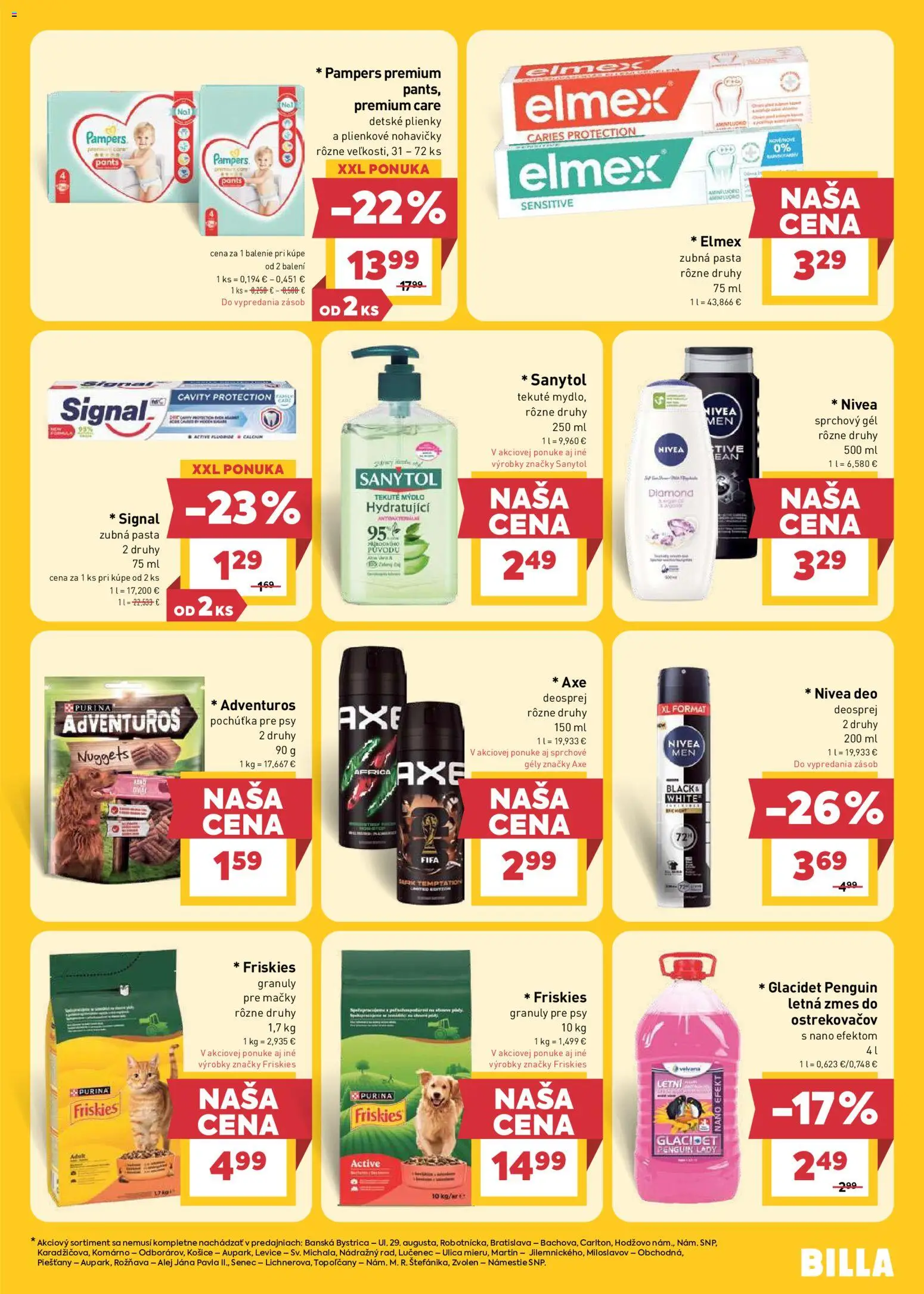 Nové Billa akcie – leták je platný od 22.04.2026 | Strana: 23 | Produkty: Nivea, Mydlo, Sprchový gél, Nohavičky