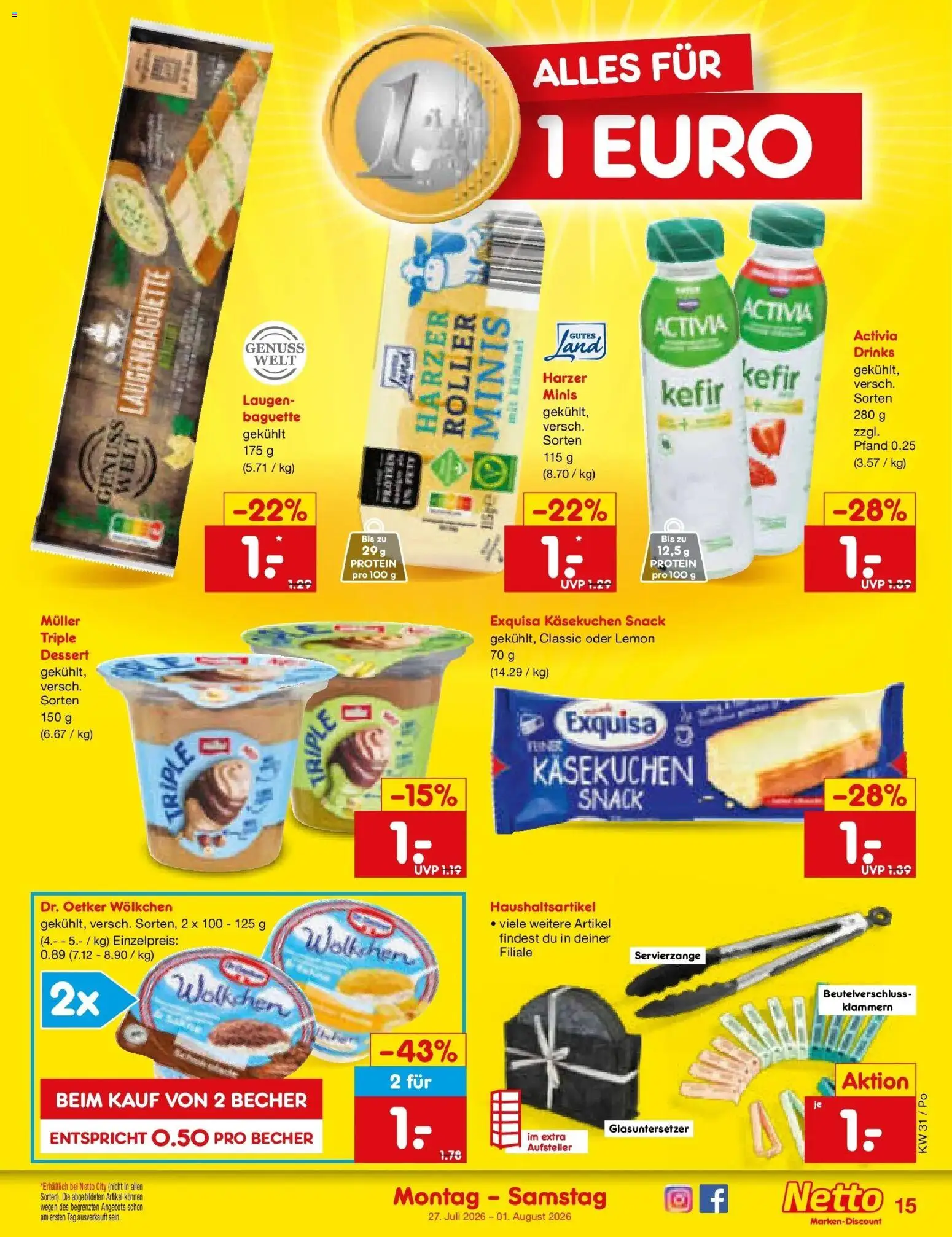 Netto Marken-Discount Prospekt Selb – gültig ab 27.07.2026 | Seite: 25 | Produkte: Activia, Kefir, Baguette, Exquisa