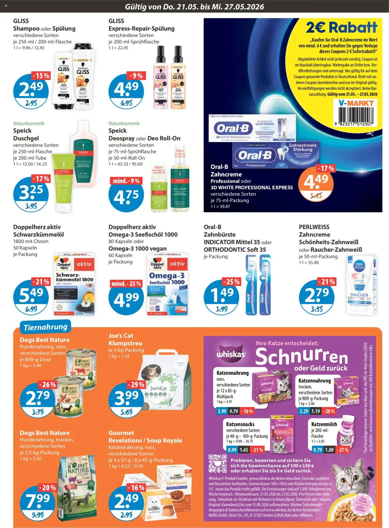 V-Markt Schwaben / Oberbayern – gültig ab 21.05.2026 | Seite: 11 | Produkte: Spülung, Mars, Duschgel, Whiskas