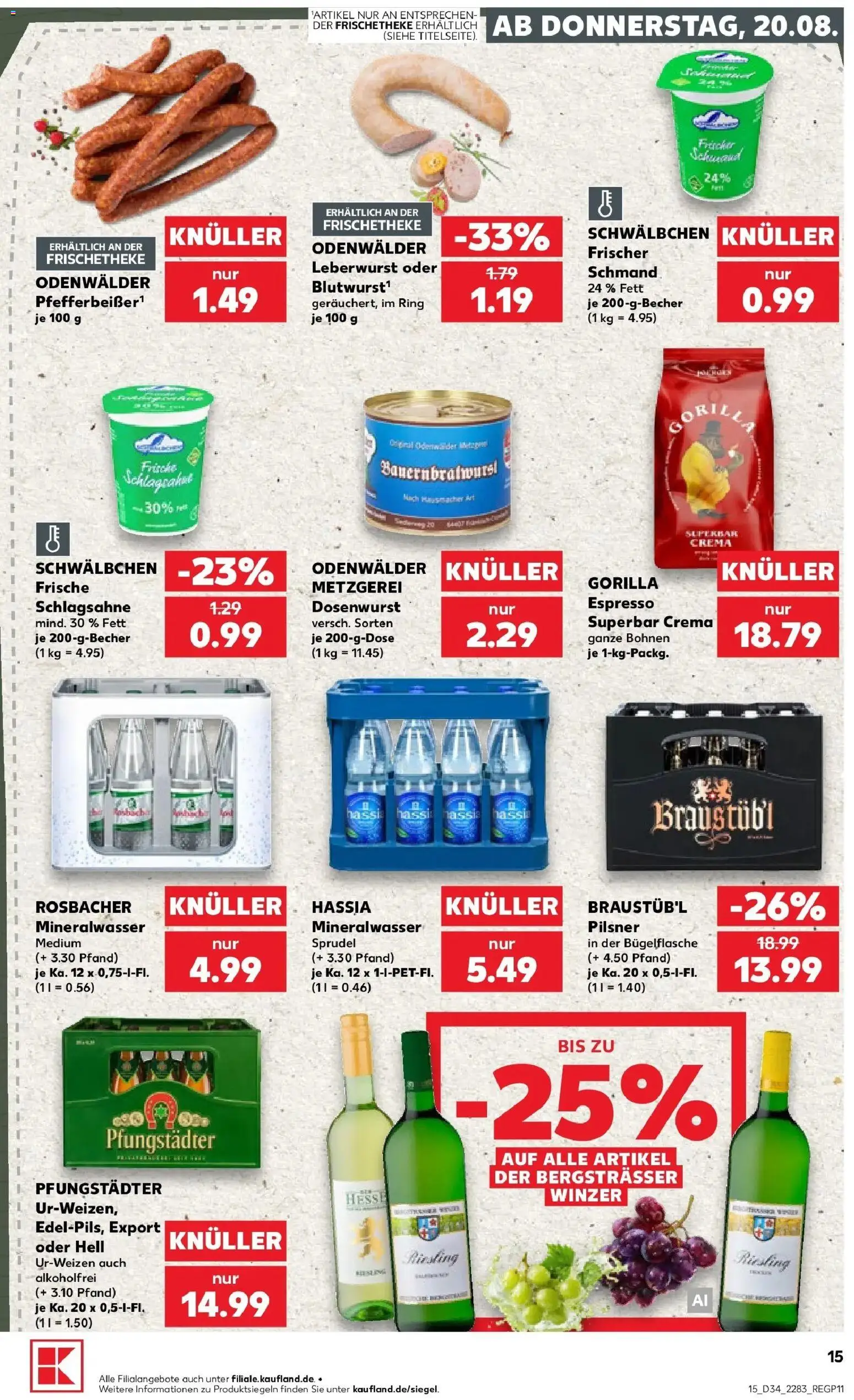 Prospekt Kaufland ab 20.08.2026 » Angebote Online zum Blättern | Seite: 15 | Produkte: Schlagsahne, Mineralwasser