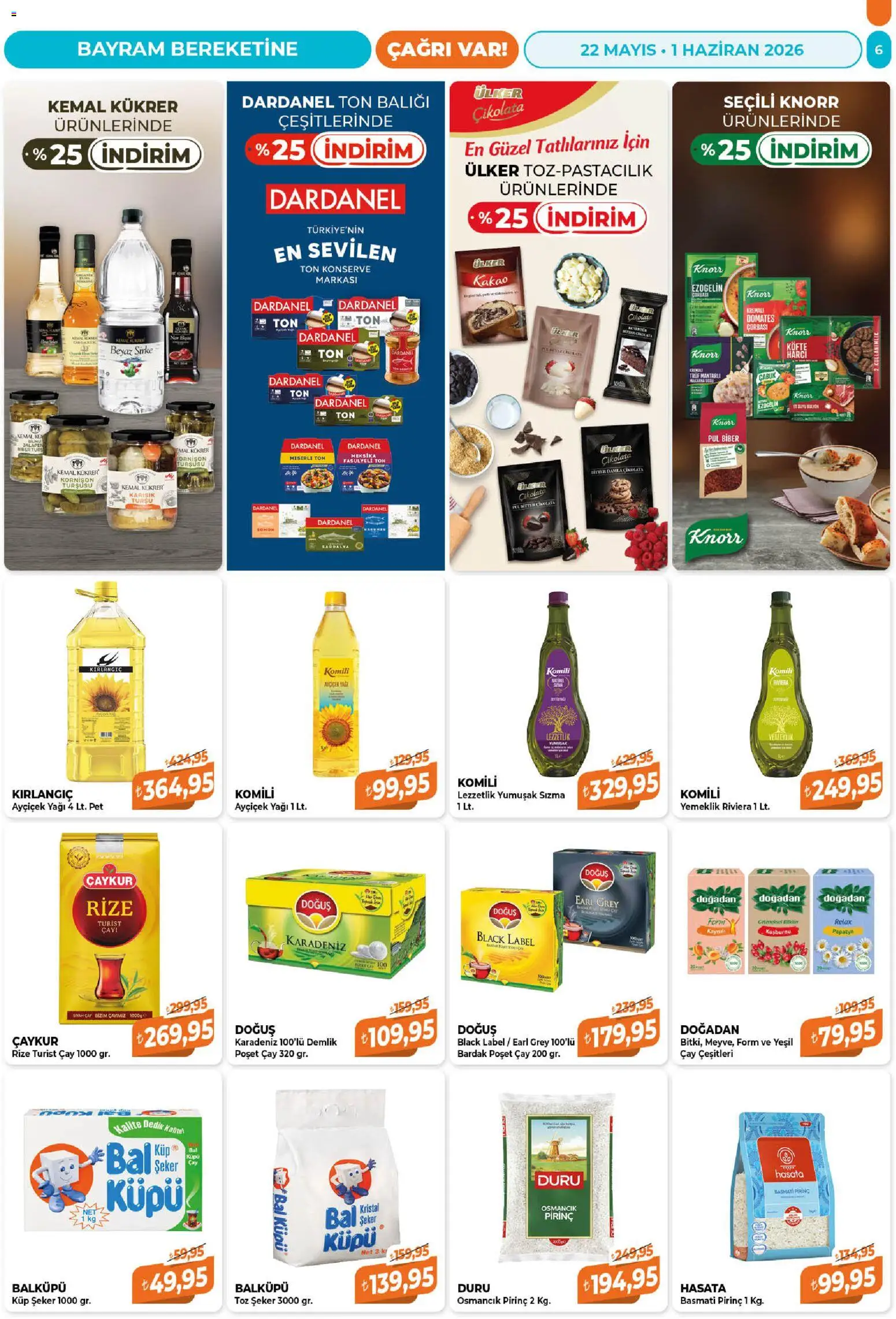 Çağrı Market Katalog - 22.05.2026 tarihinden itibaren geçerlidir | Sayfa: 6 | Ürünler: Sirke, Bardak poşet çay, Küp şeker, Ton balığı