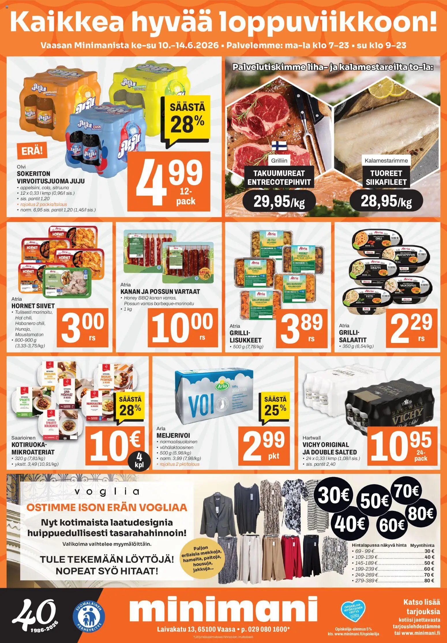 Minimani Tarjoukset - Vaasa – voimassa 10.06.2026 alkaen | Sivu: 1 | Tuotteet: Grilli, Vartaat, Spagetti, Chili