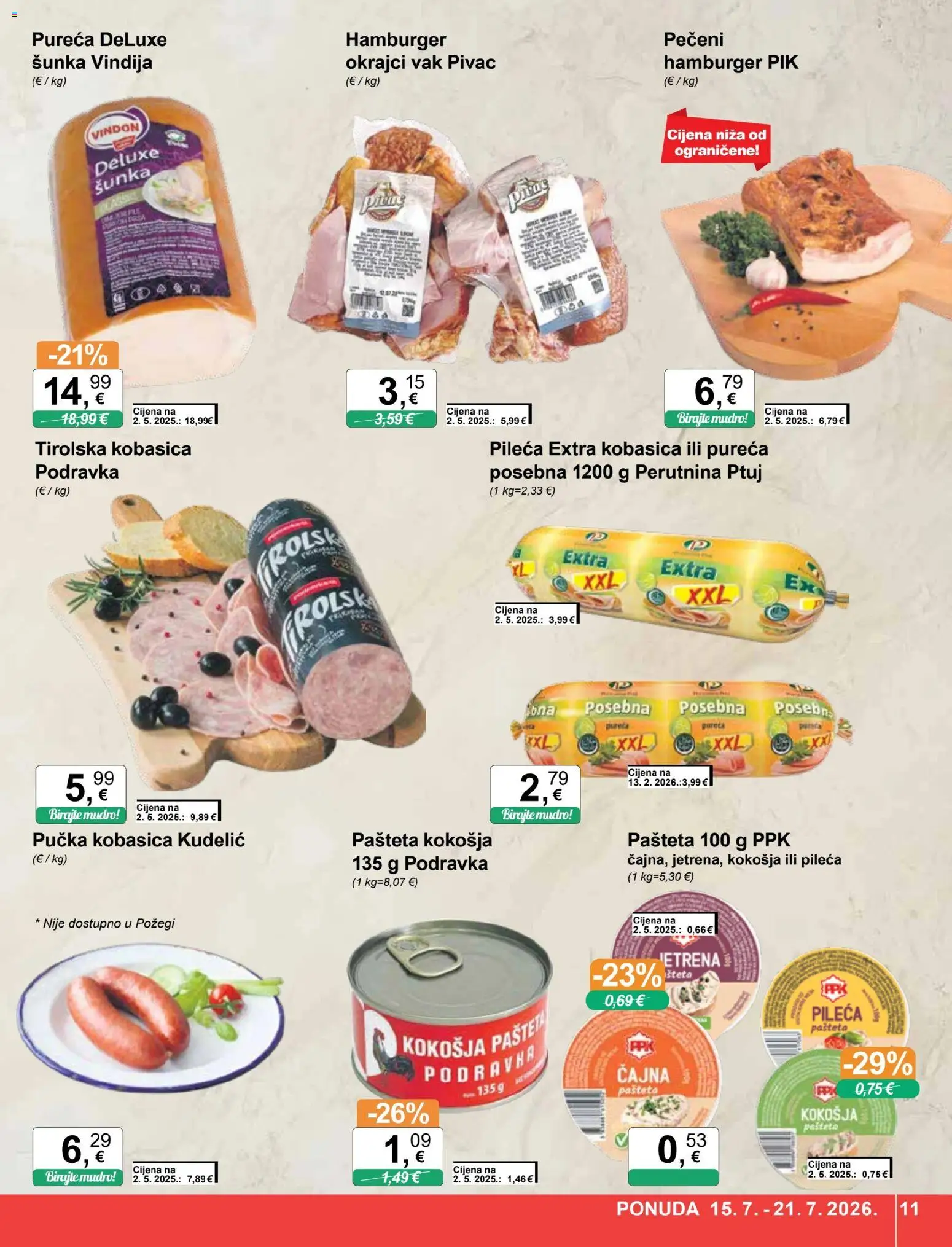 KTC katalog | vrijedi od 15.07.2026 | Stranica: 11 | Proizvodi: Podravka, Kobasica, Perutnina Ptuj, Hamburger