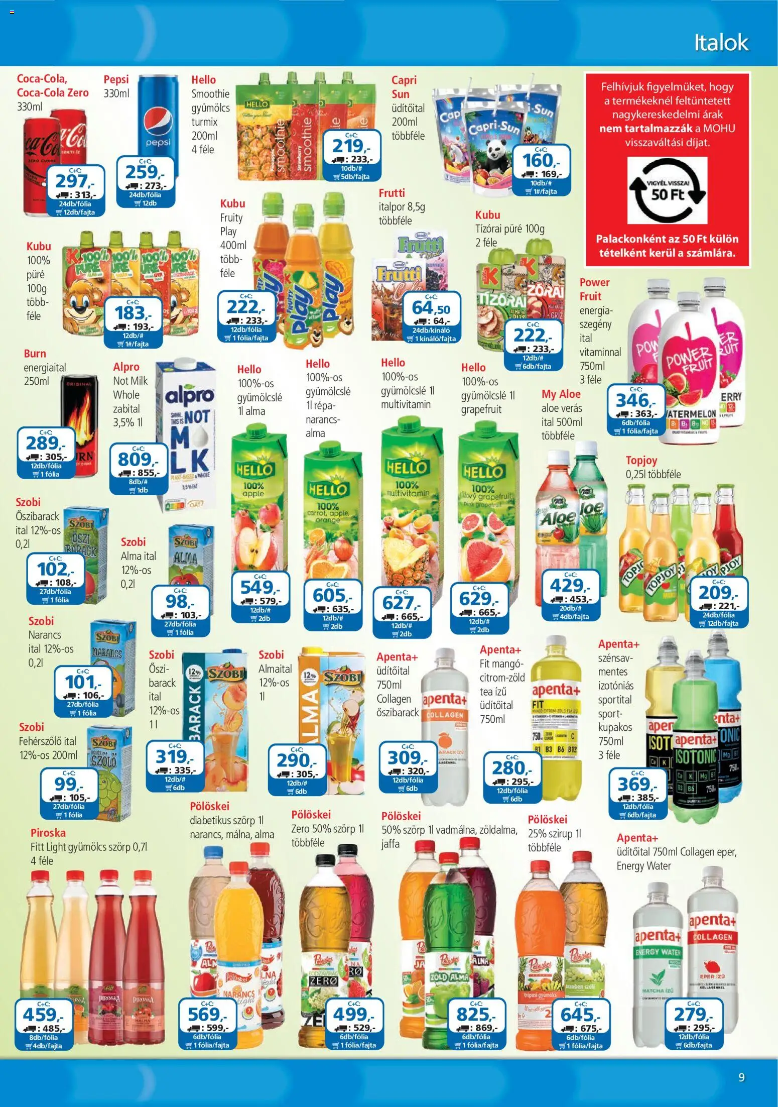 ÁRKLUB akciós ujság - amely érvényes a következő dátumtól: 01.05.2026 | Oldal: 9 | Termékek: Őszibarack, Alpro, Eper, Italpor